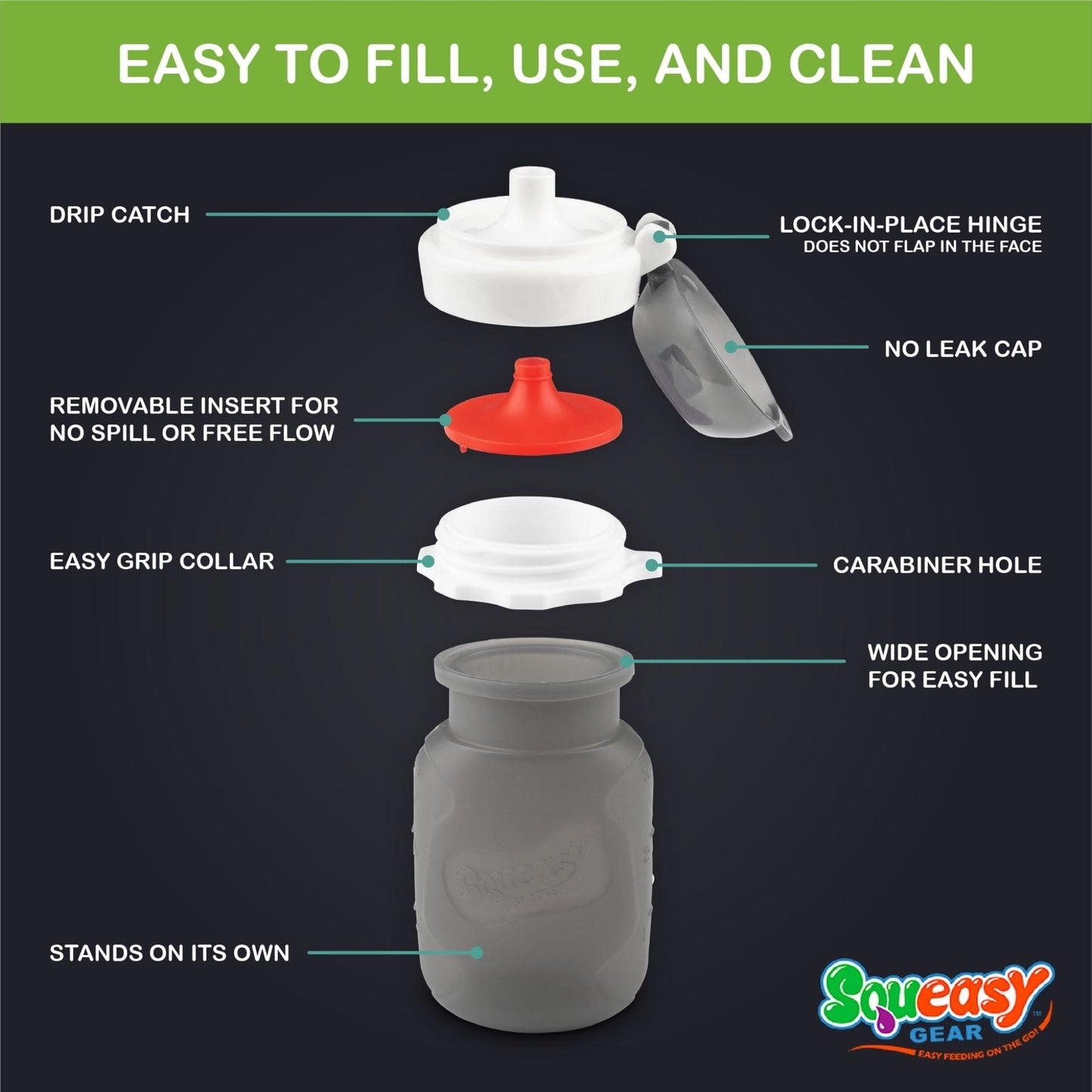 Squeasy Snacker Silicone Reusable Collapsible Bottle 104ml