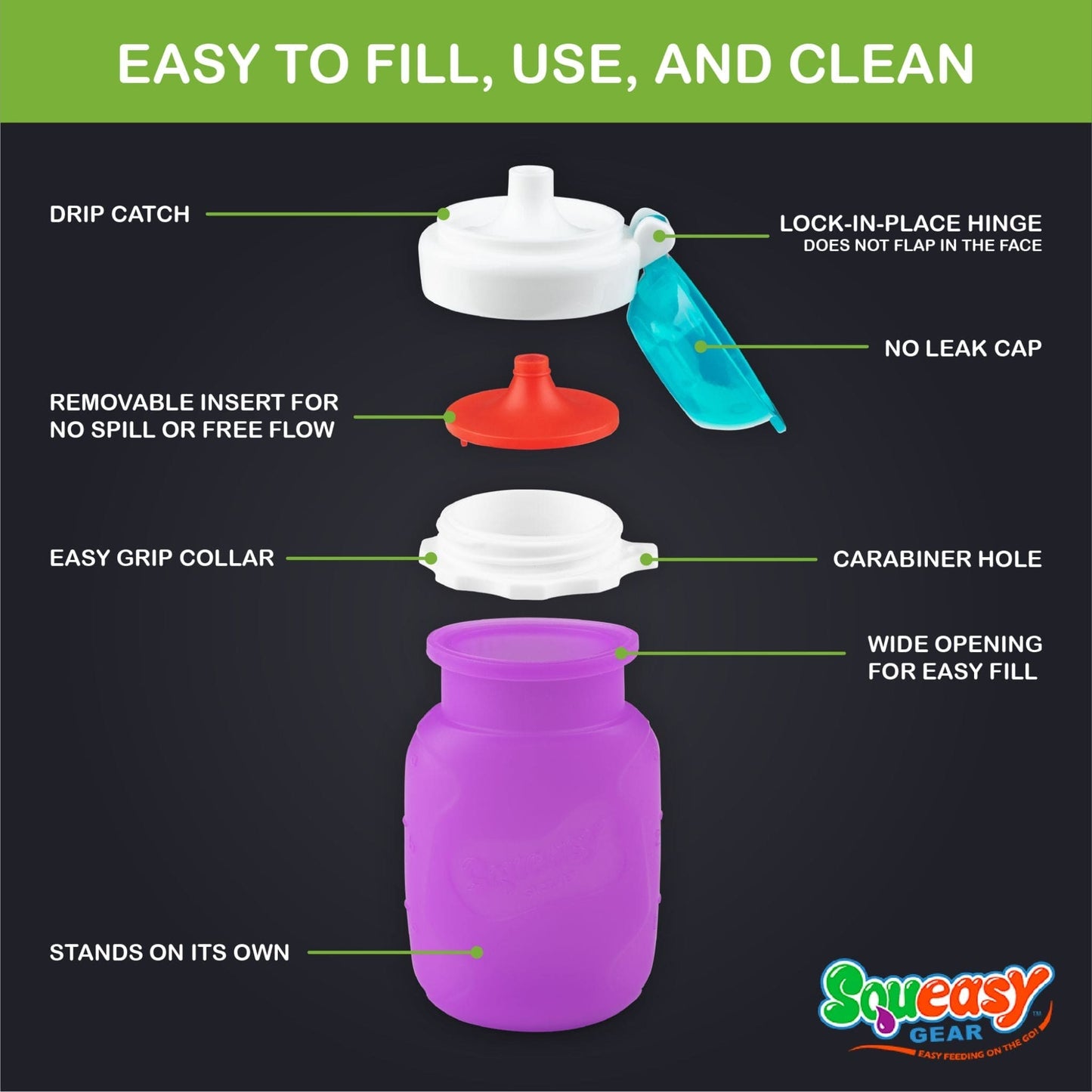 Squeasy Snacker Silicone Reusable Collapsible Bottle 104ml