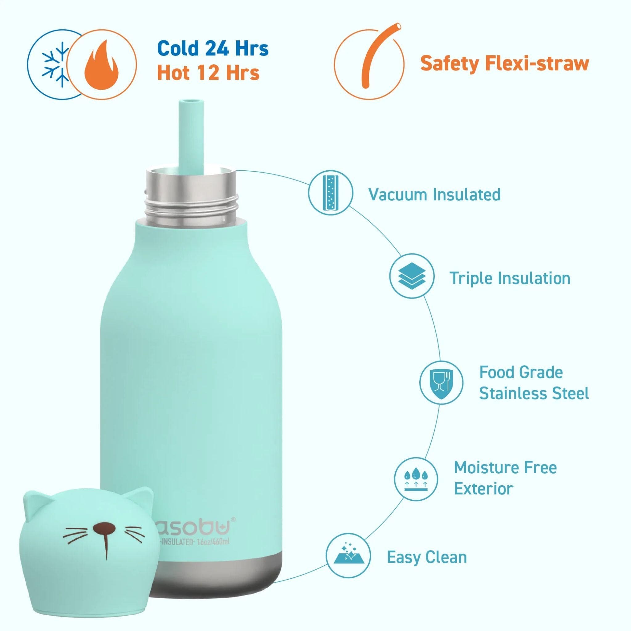 Asobu Bestie Cat Vacuum Insulated Water Bottle 460ml