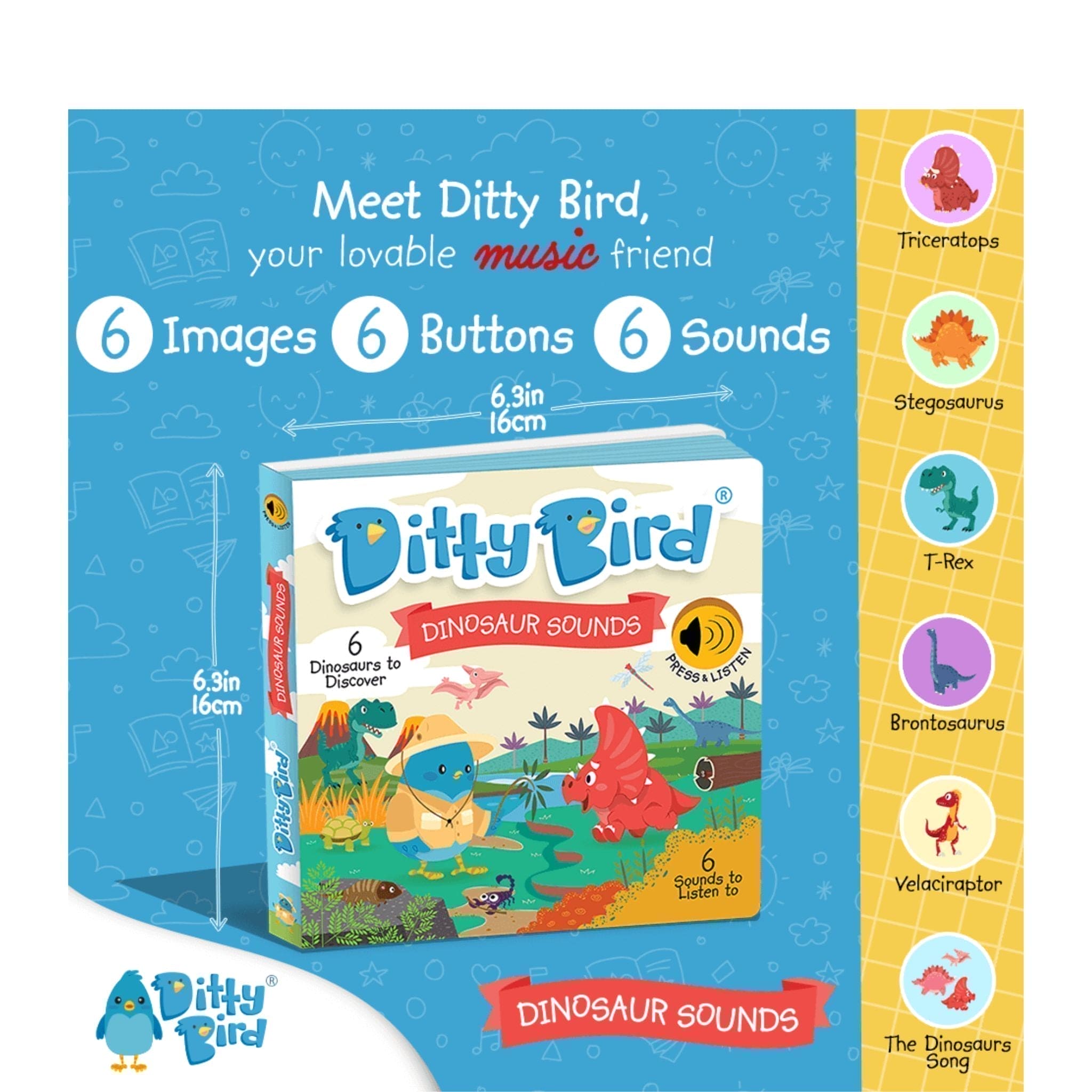 Ditty Bird Dinosaur Sounds Board Book