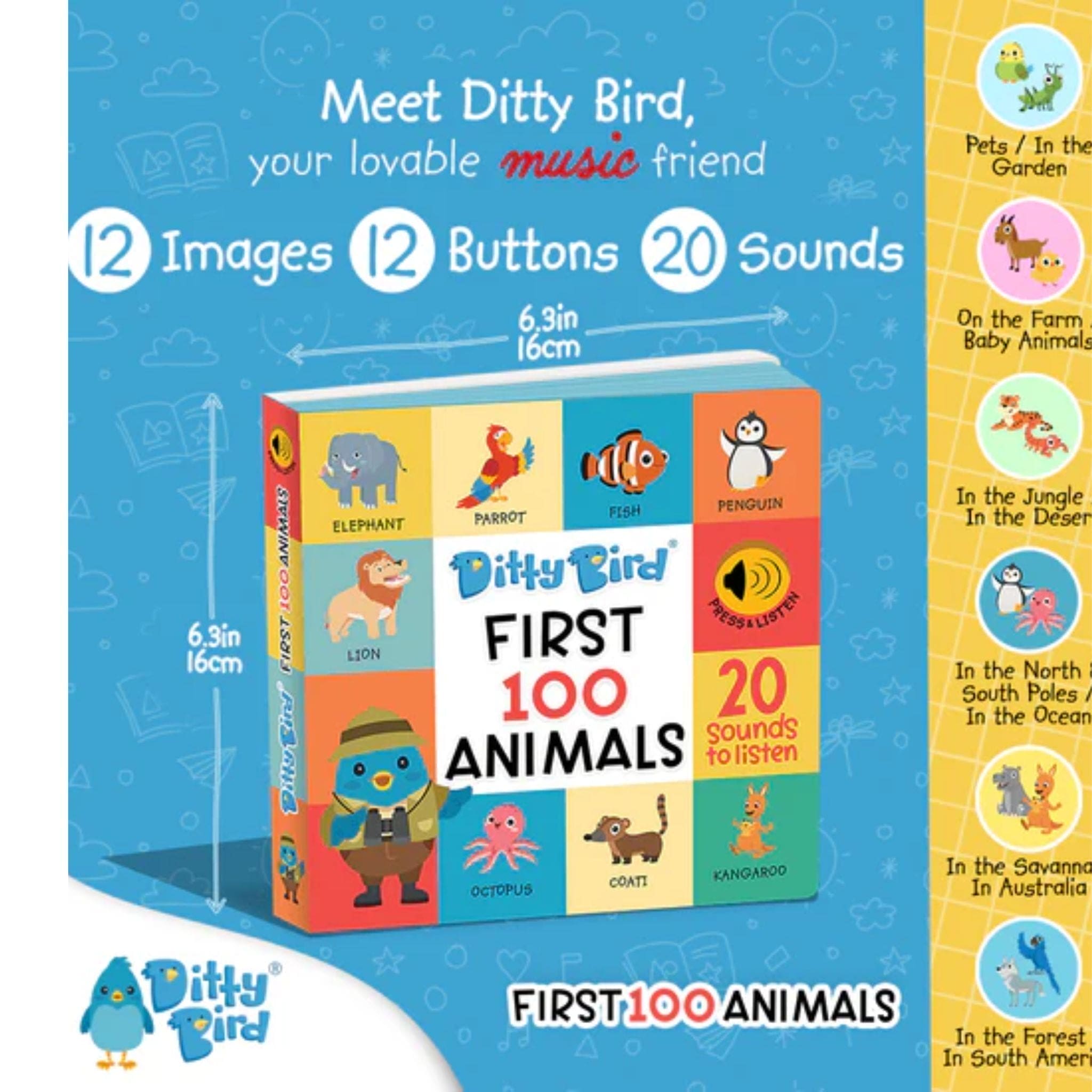 Ditty Bird First 100 Animals Sound Board Book
