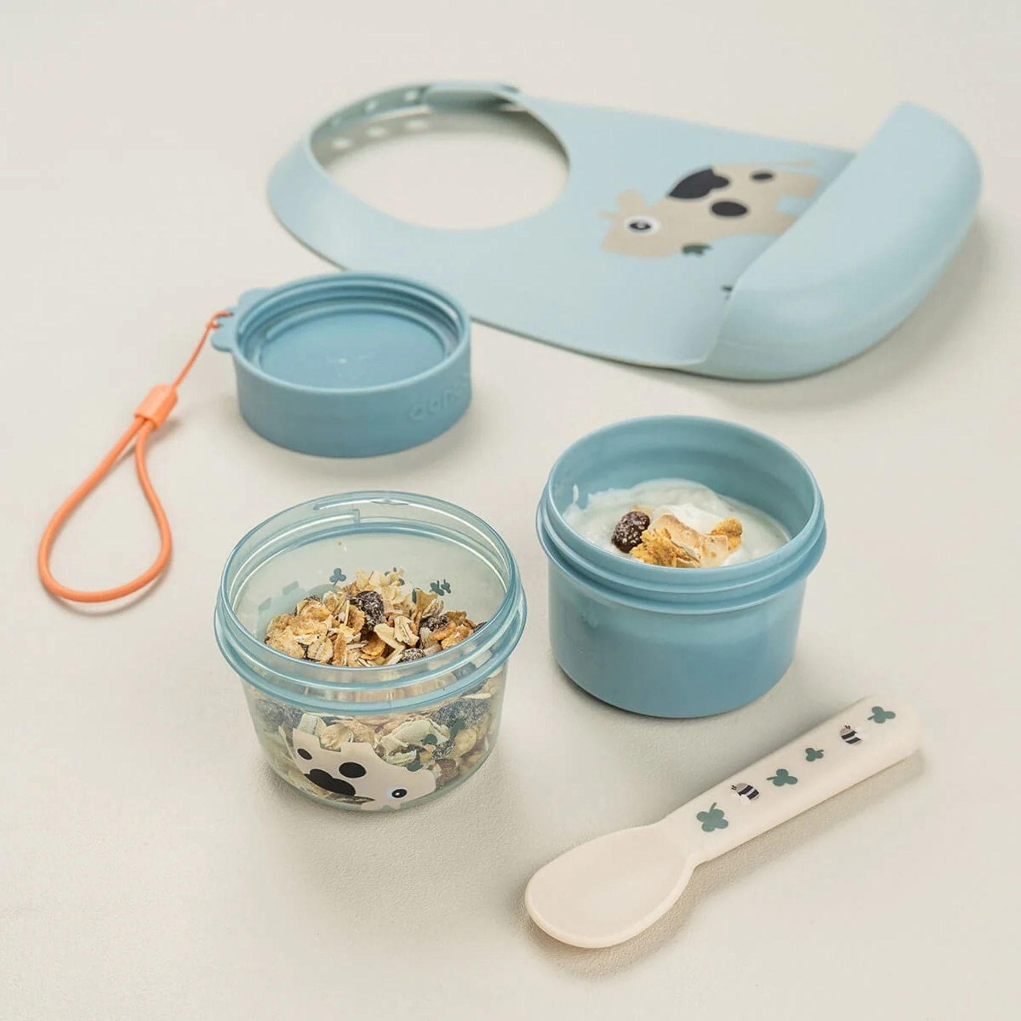 Done By Deer 2-Way Snack Container, Tiny farm - Blue