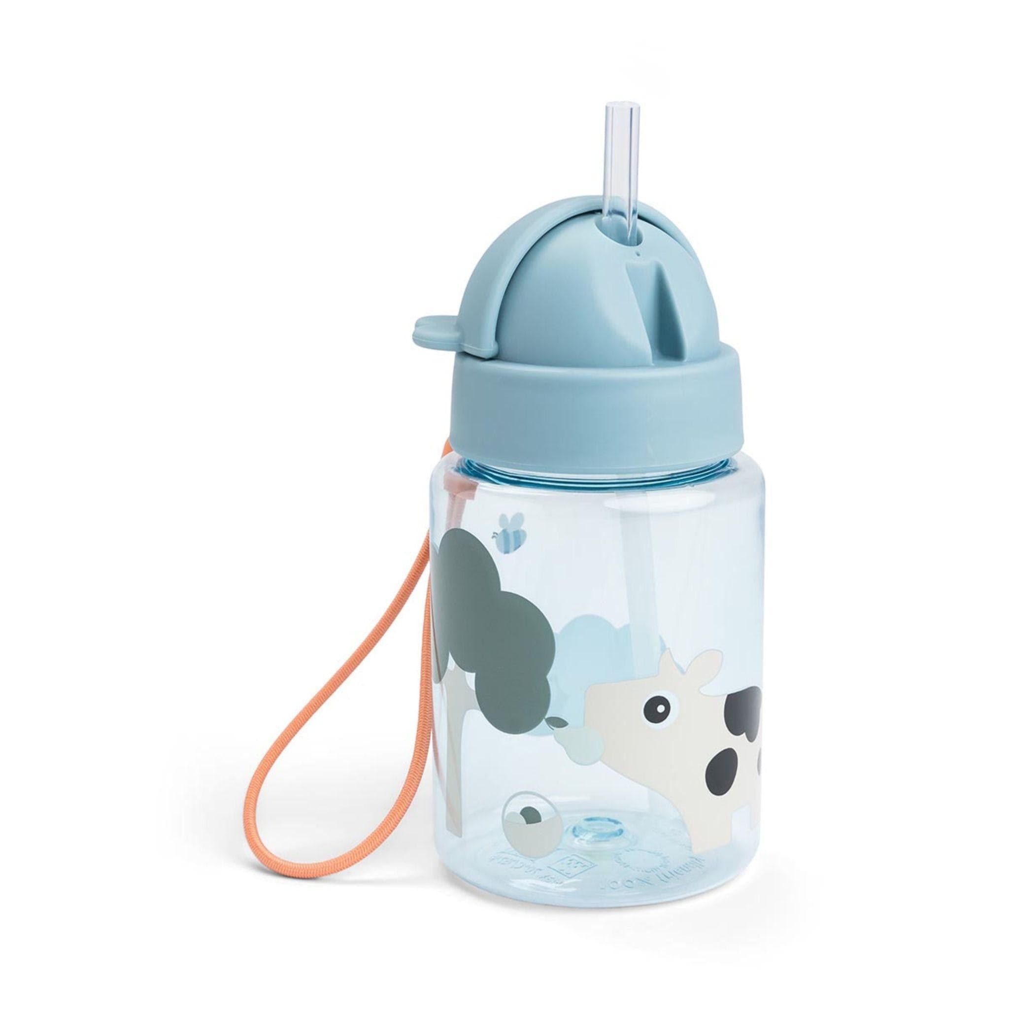 Done By Deer Straw Bottle 280ml, Tiny Farm - Blue