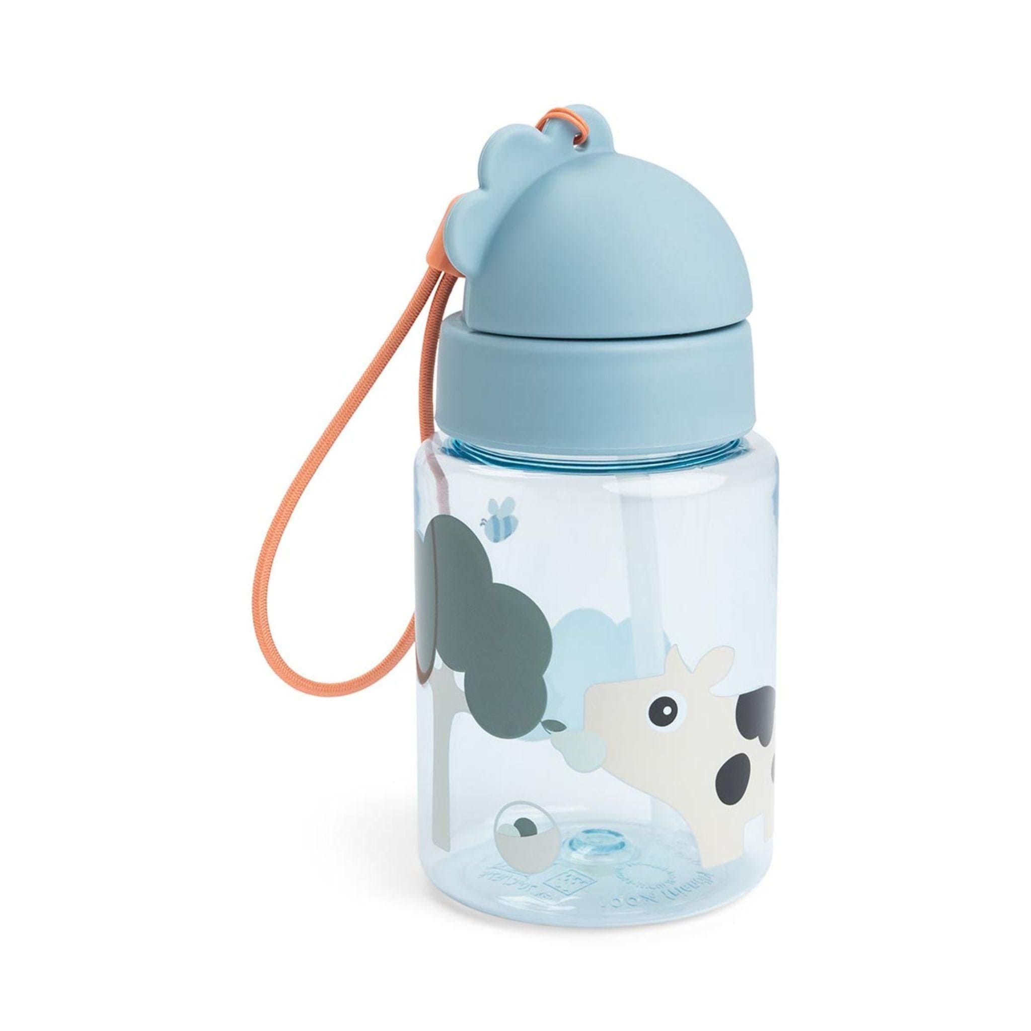 Done By Deer Straw Bottle 280ml, Tiny Farm - Blue