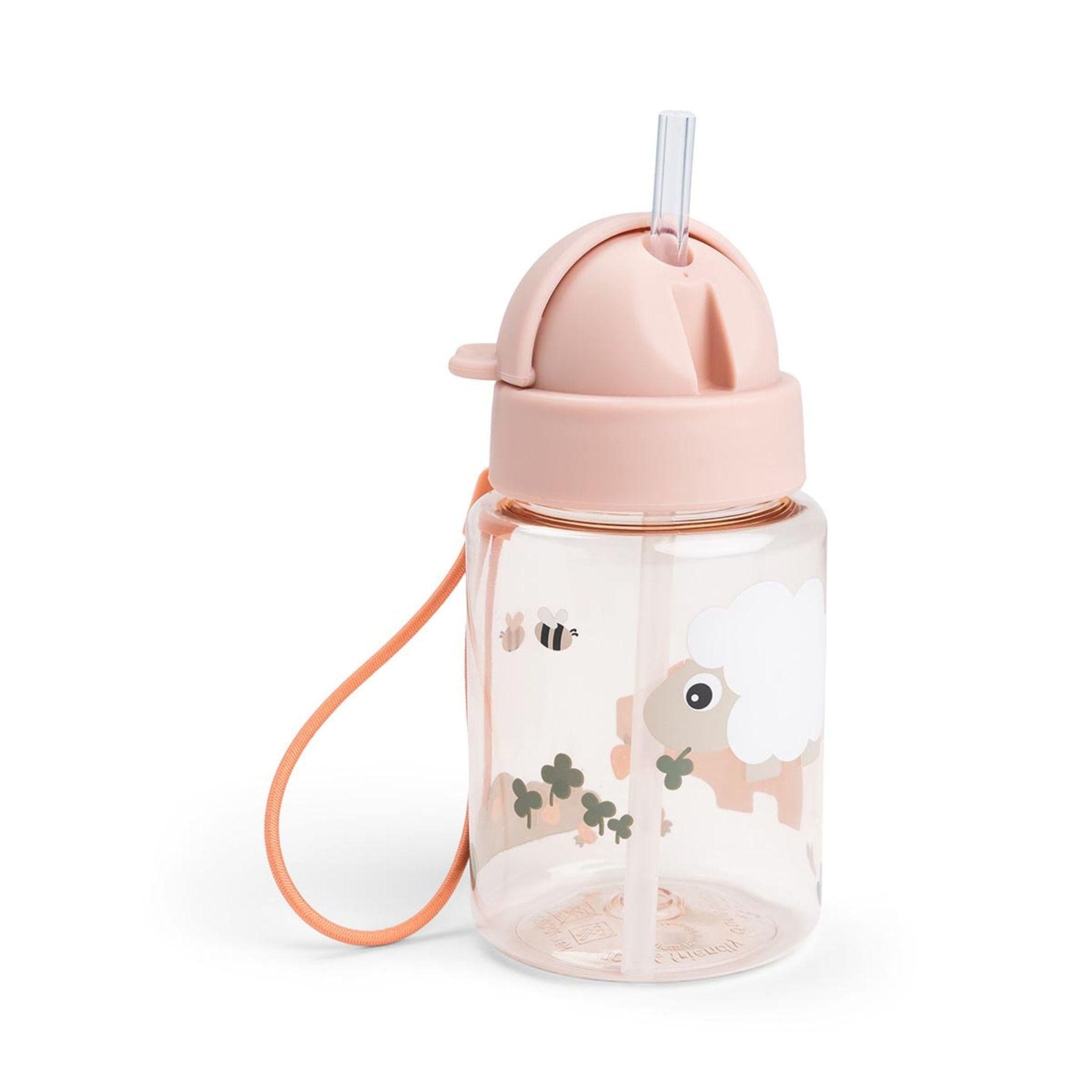 Done By Deer Straw Bottle 280ml, Tiny Farm - Powder Pink