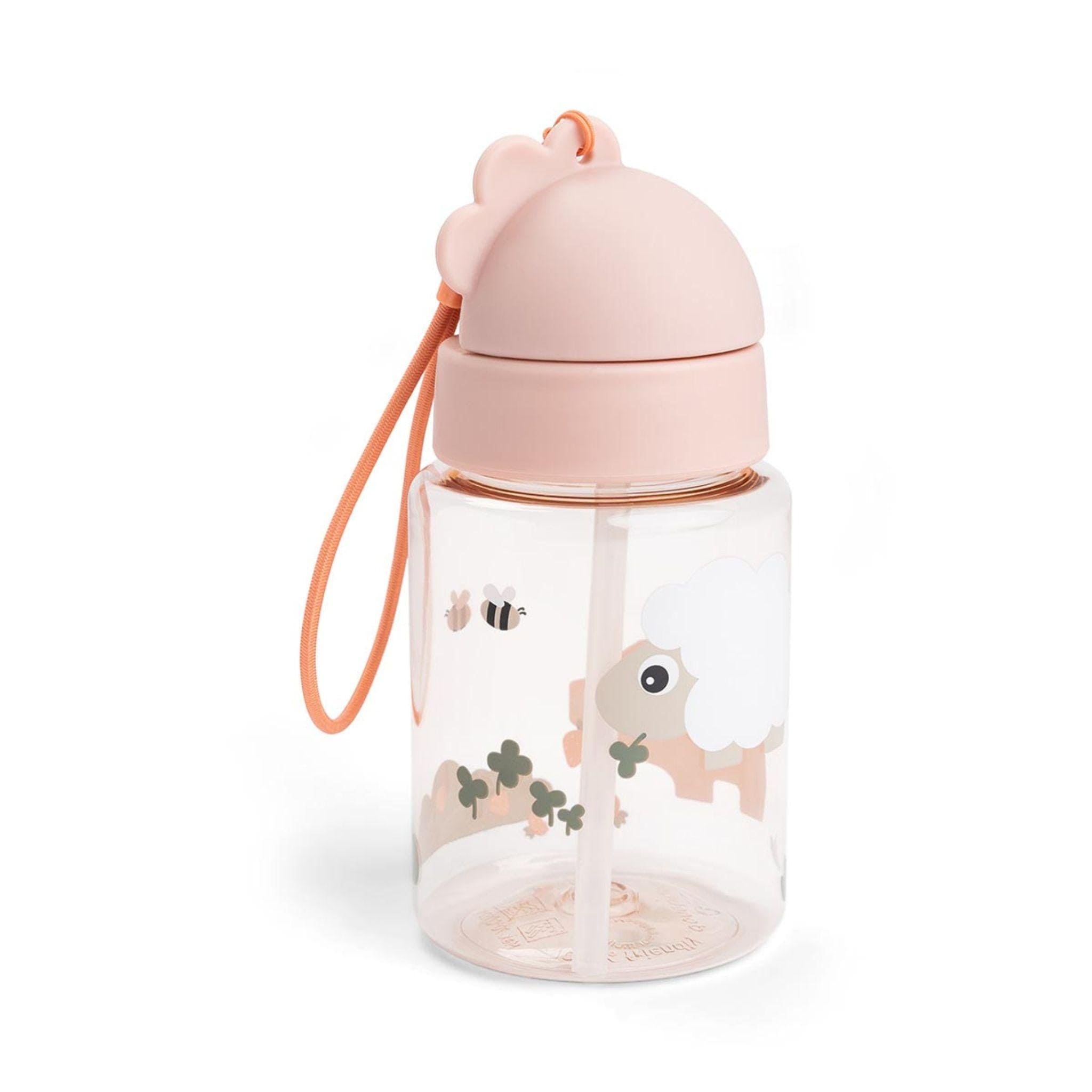 Done By Deer Straw Bottle 280ml, Tiny Farm - Powder Pink
