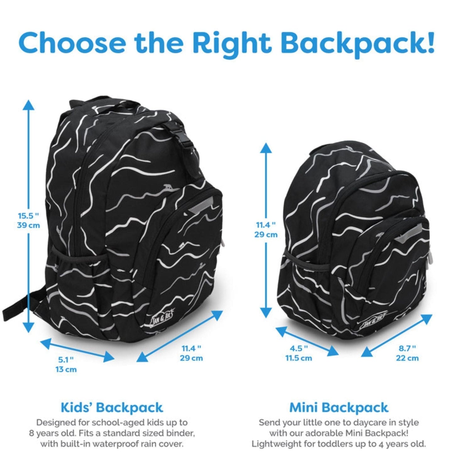 Jan & Jul Kids Backpack Bear Mountain with Built-In Waterproof Rain Cover