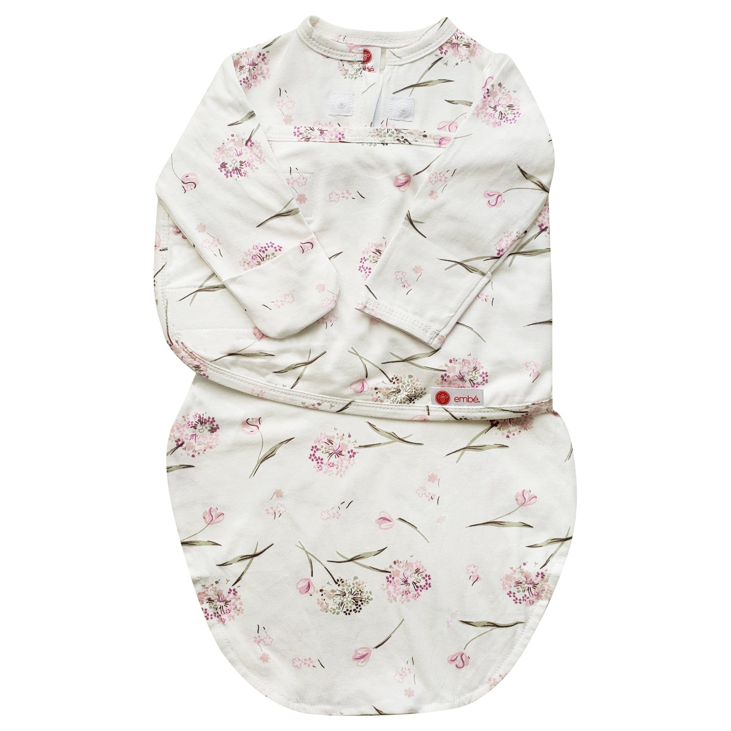embé Starter 2-Way Long Sleeve Swaddle Sack (0-4mos) Pink Clustered Flowers EB-SWA-LONG-S-0-4M-PKCF
