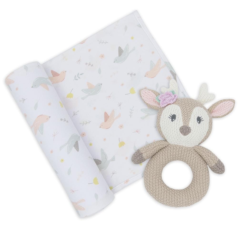 Living Textiles Jersey Swaddle & Rattle Gift Set - Ava/Fawn Living Textiles Jersey Swaddle & Rattle Gift Set - Ava/Fawn