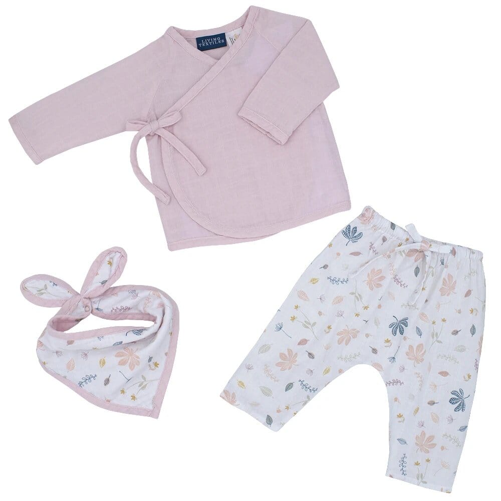 Living Textiles Organic Muslin Kimono Layette Set - Botanical/Blush Living Textiles Organic Muslin Kimono Layette Set - Botanical/Blush