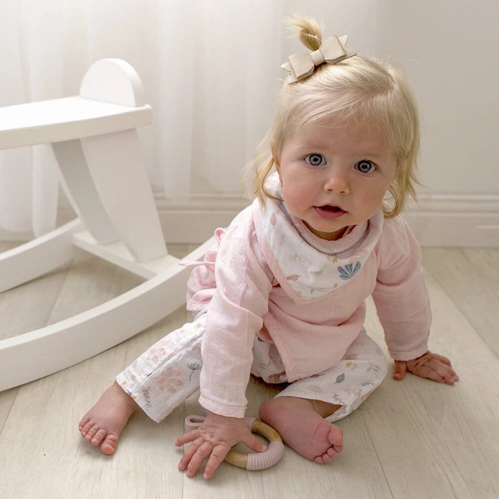 Living Textiles Organic Muslin Kimono Layette Set - Botanical/Blush Living Textiles Organic Muslin Kimono Layette Set - Botanical/Blush