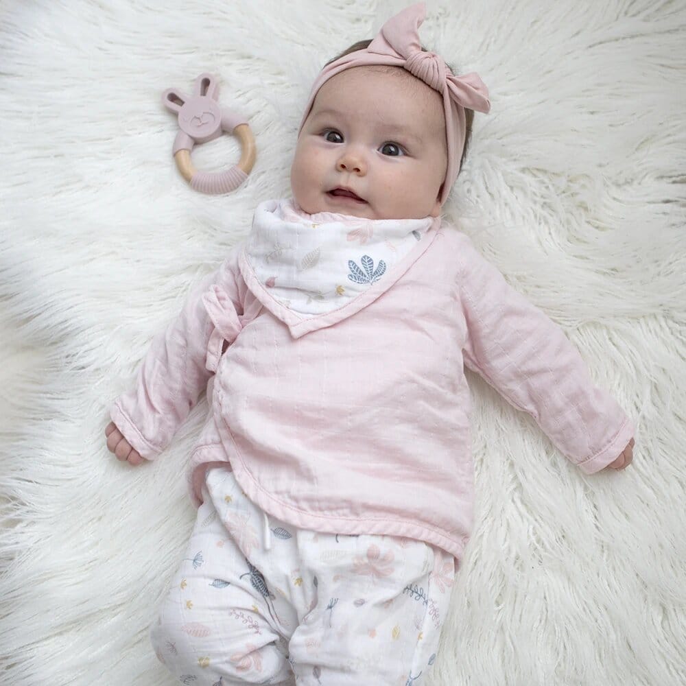 Living Textiles Organic Muslin Kimono Layette Set - Botanical/Blush Living Textiles Organic Muslin Kimono Layette Set - Botanical/Blush