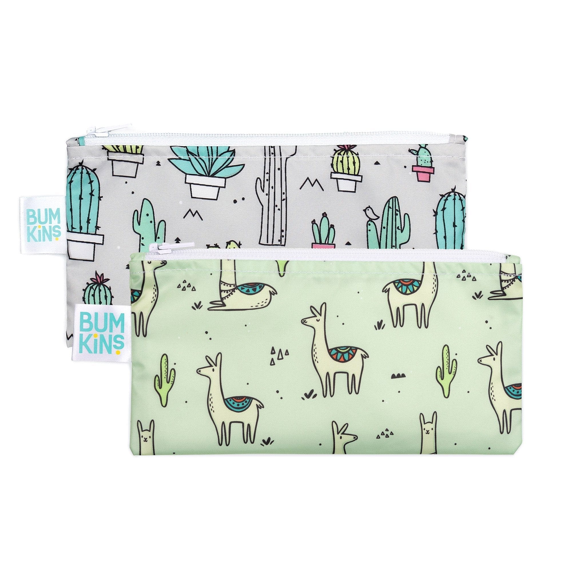 Bumkins Reusable Small Snack Bag, Set of 2 Cacti and Llama B04R0S530XXXXX