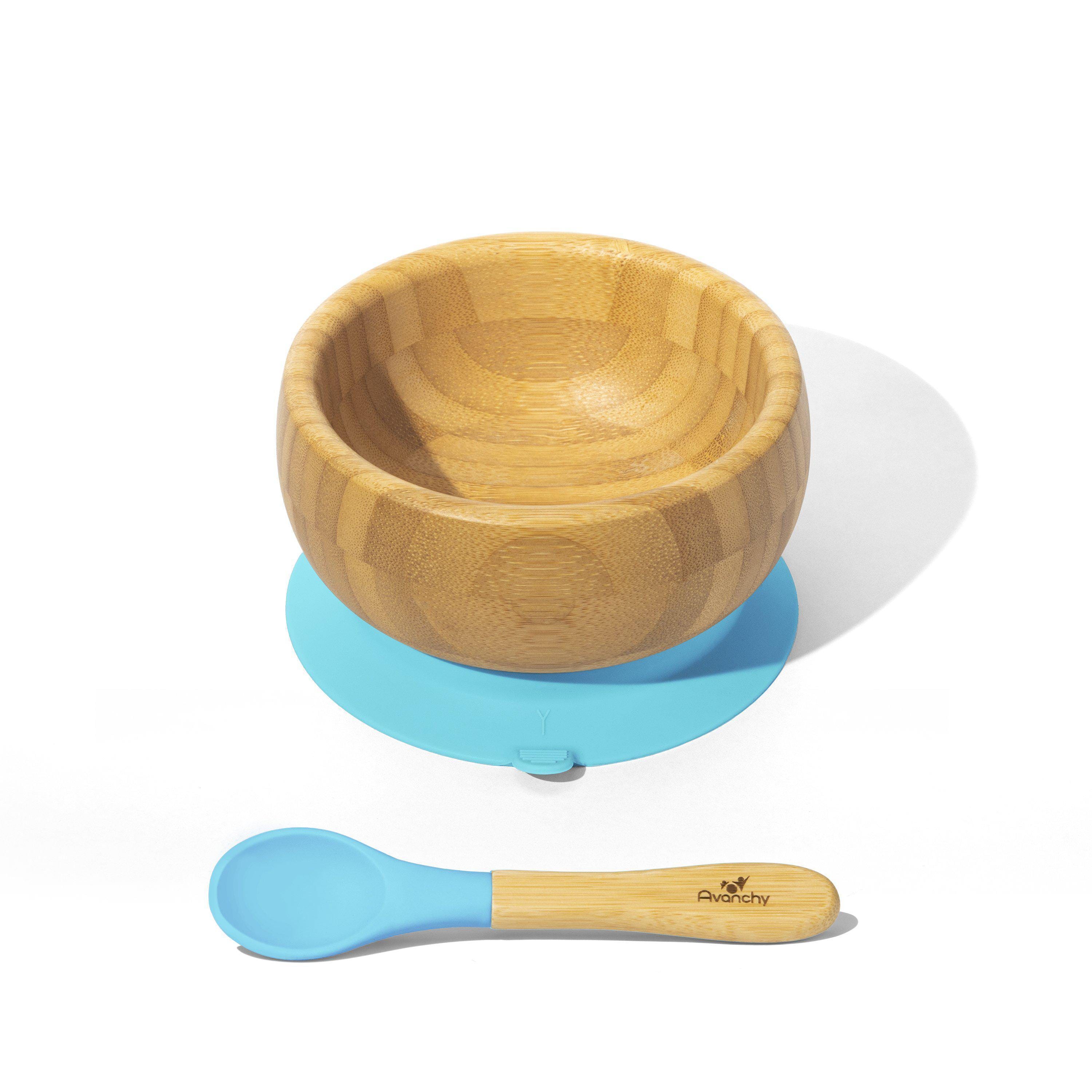 Avanchy Bamboo Suction Baby Bowl + Spoon Blue AV-BBLS-BL