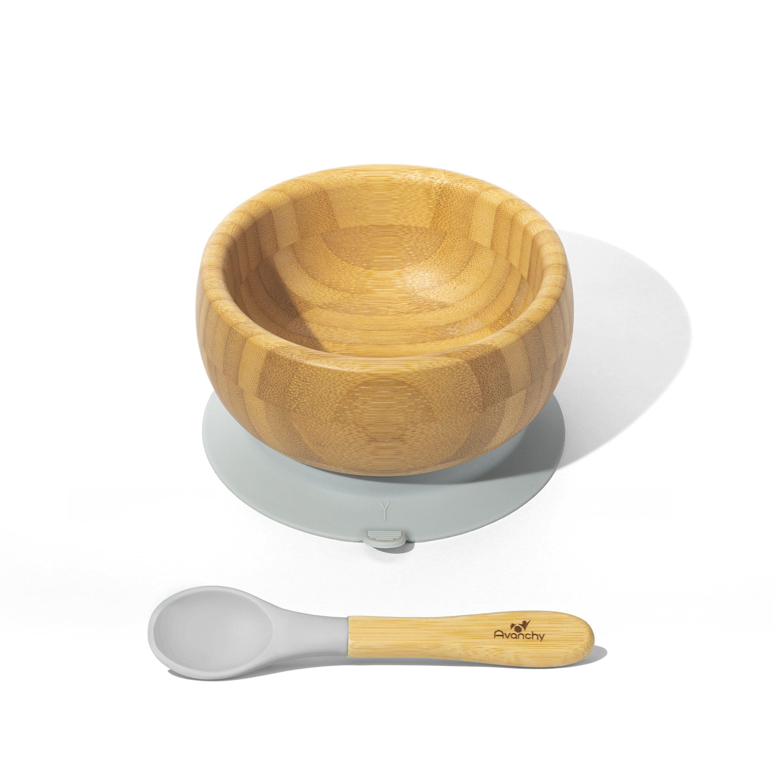 Avanchy Bamboo Suction Baby Bowl + Spoon Grey AV-BBLS-GY
