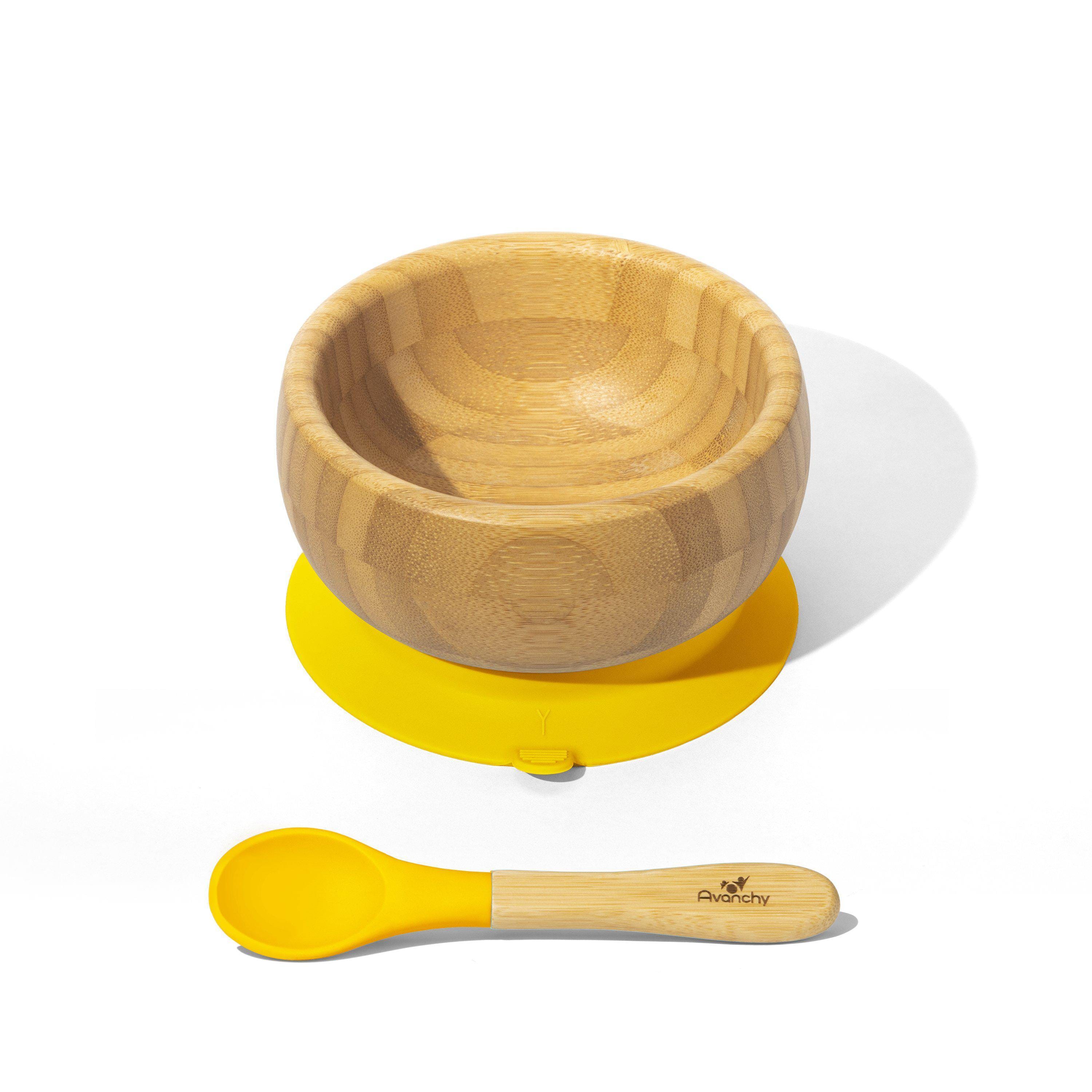 Avanchy Bamboo Suction Baby Bowl + Spoon Yellow AV-BBLS-YEL