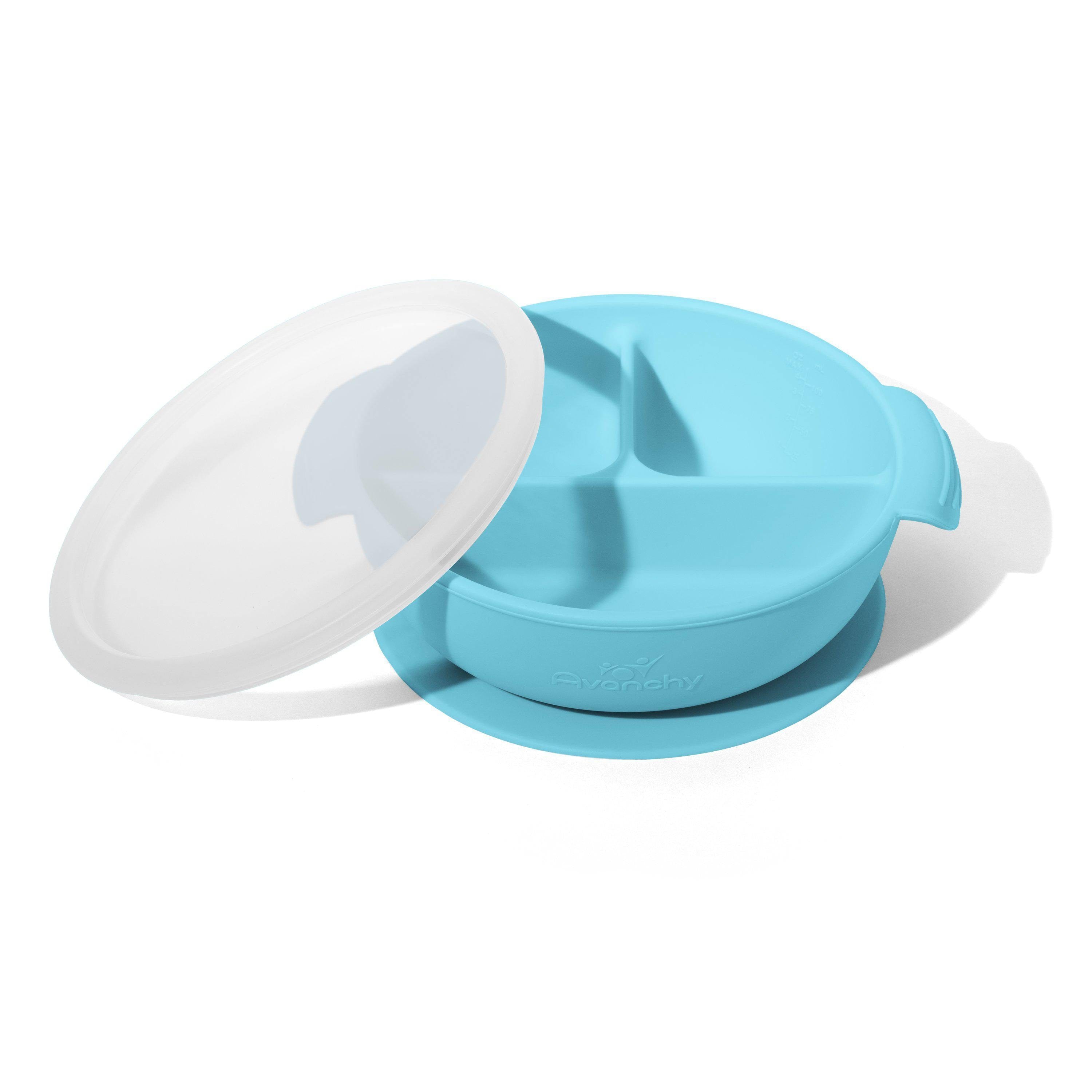Avanchy Silicone Divided Suction Baby Bowl + Lid Blue