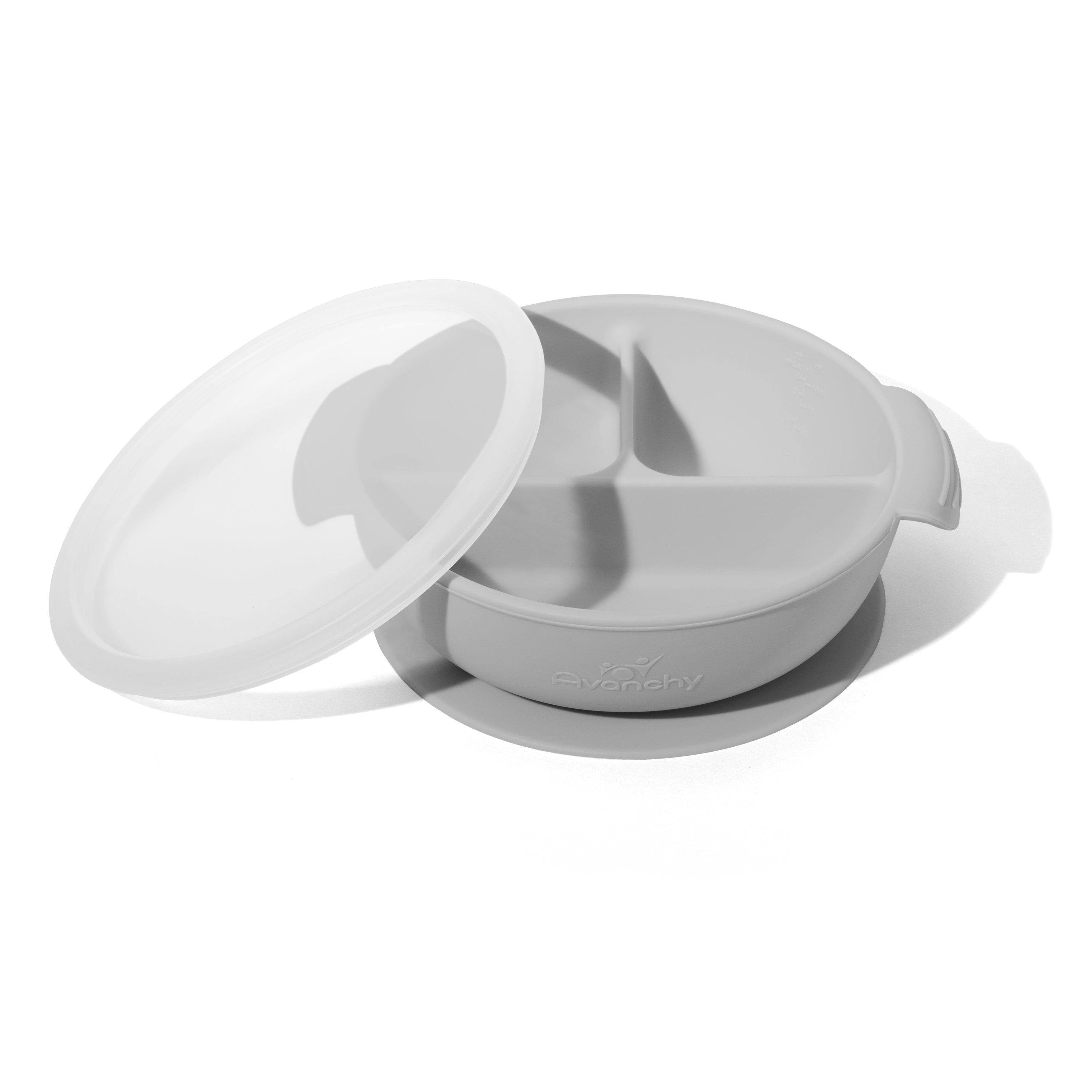 Avanchy Silicone Divided Suction Baby Bowl + Lid Grey