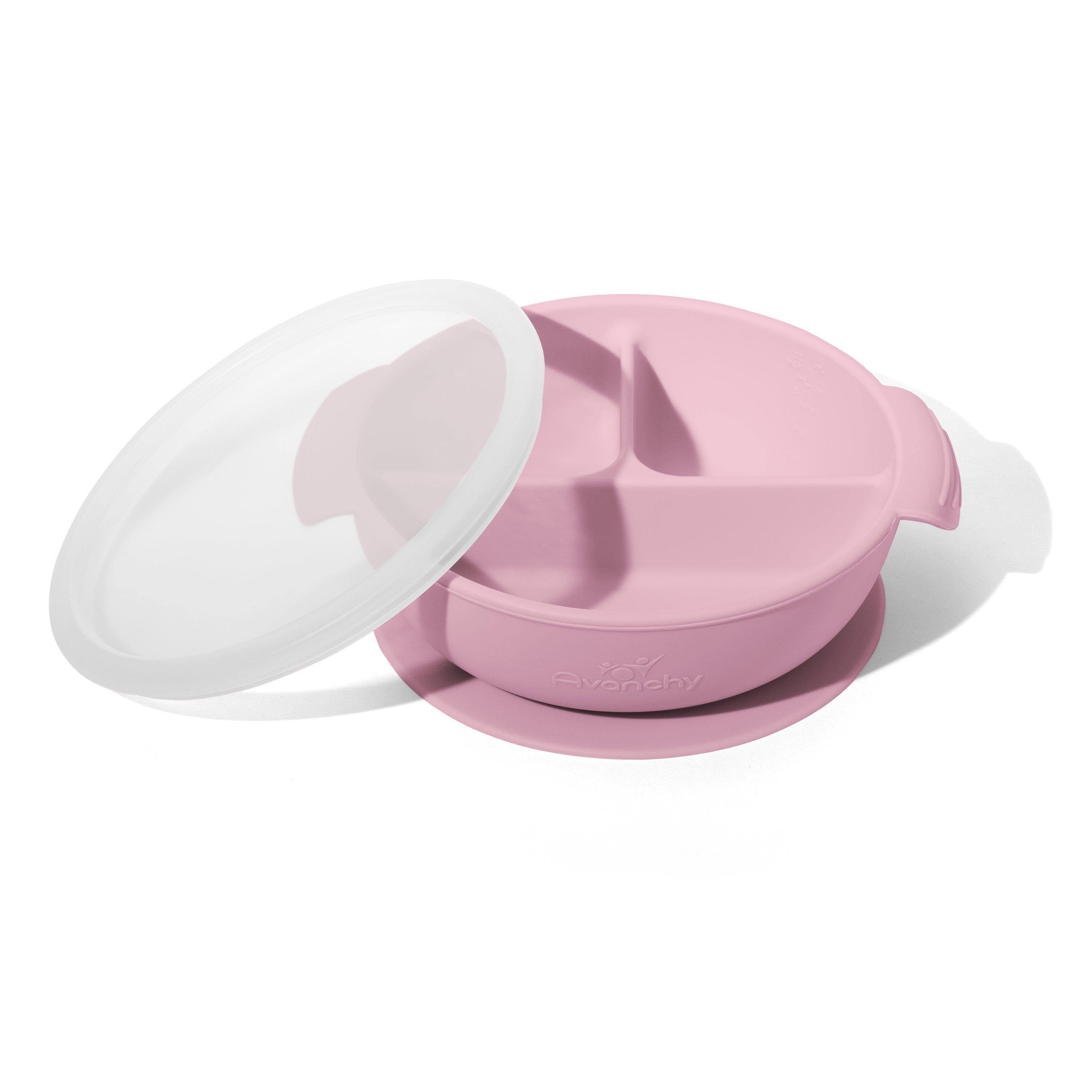 Avanchy Silicone Divided Suction Baby Bowl + Lid Pink