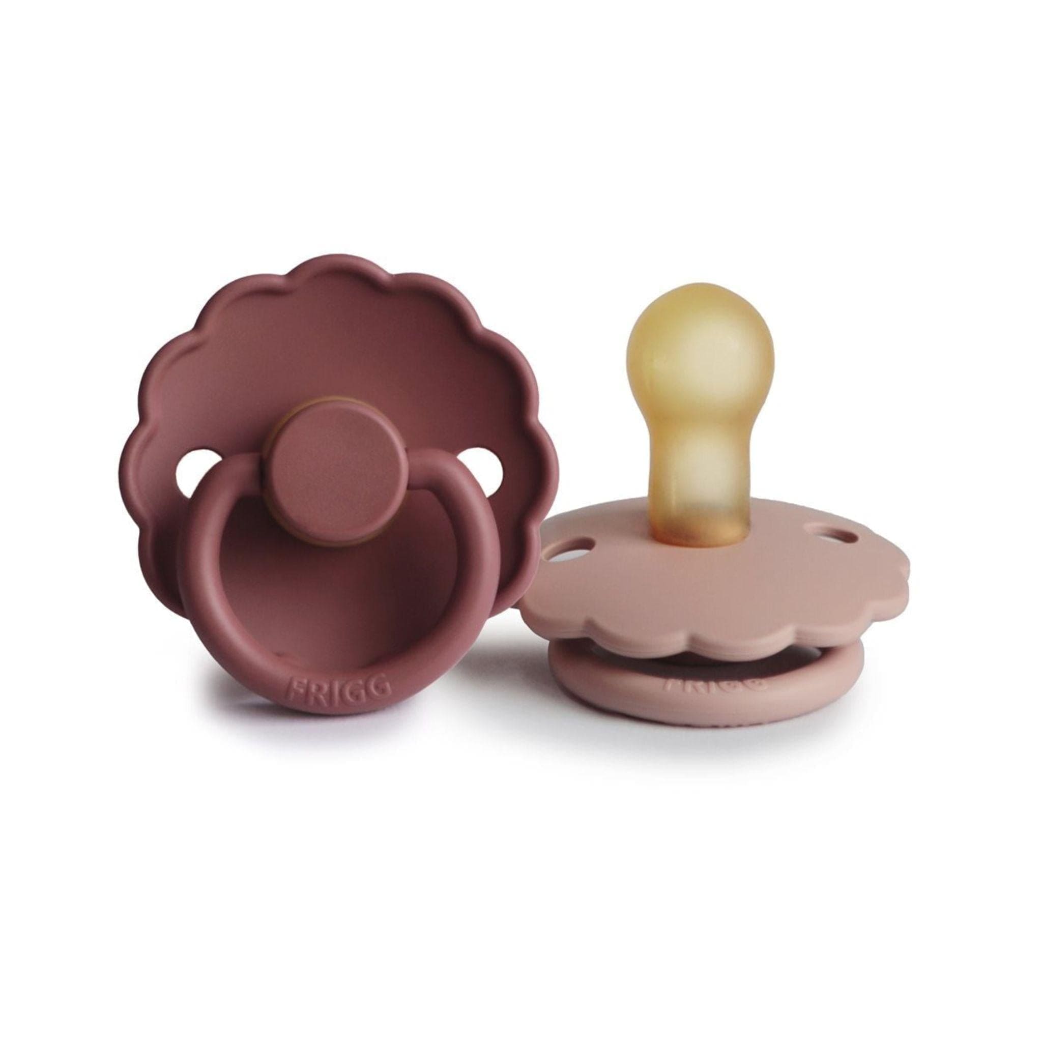 FRIGG Daisy Pacifier Round 2-Pack Latex - Size 1 (0-6 Months) - Blush & Woodchuck