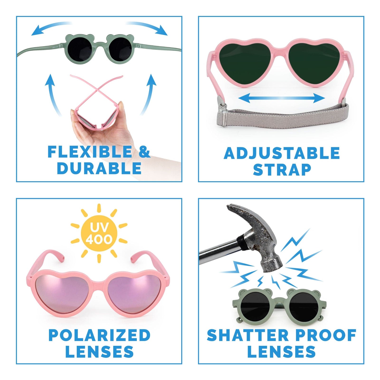 Jan & Jul Kids' Heartbreaker Shades | Virtually Unbreakable & Polarized