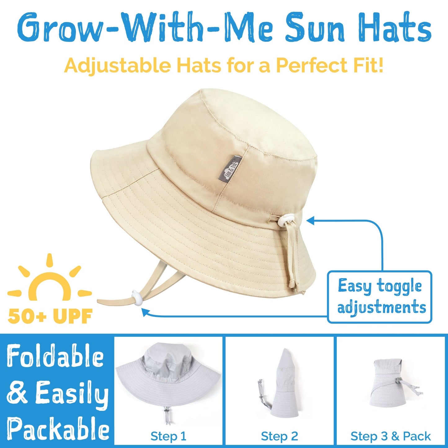 Jan & Jul Kids Gro-With-Me® Cotton Bucket UPF 50+ Sun Hat | Fish Friends