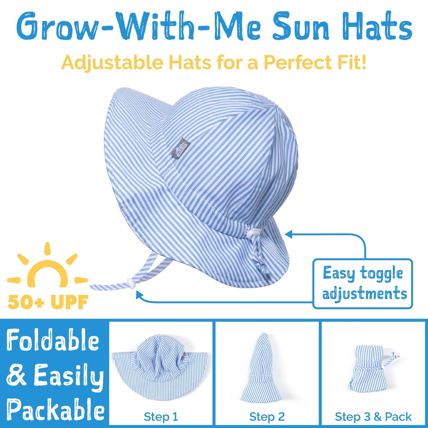 Jan & Jul Kids Gro-With-Me® Cotton Floppy UPF 50+ Sun Hat | Lemon Fresh