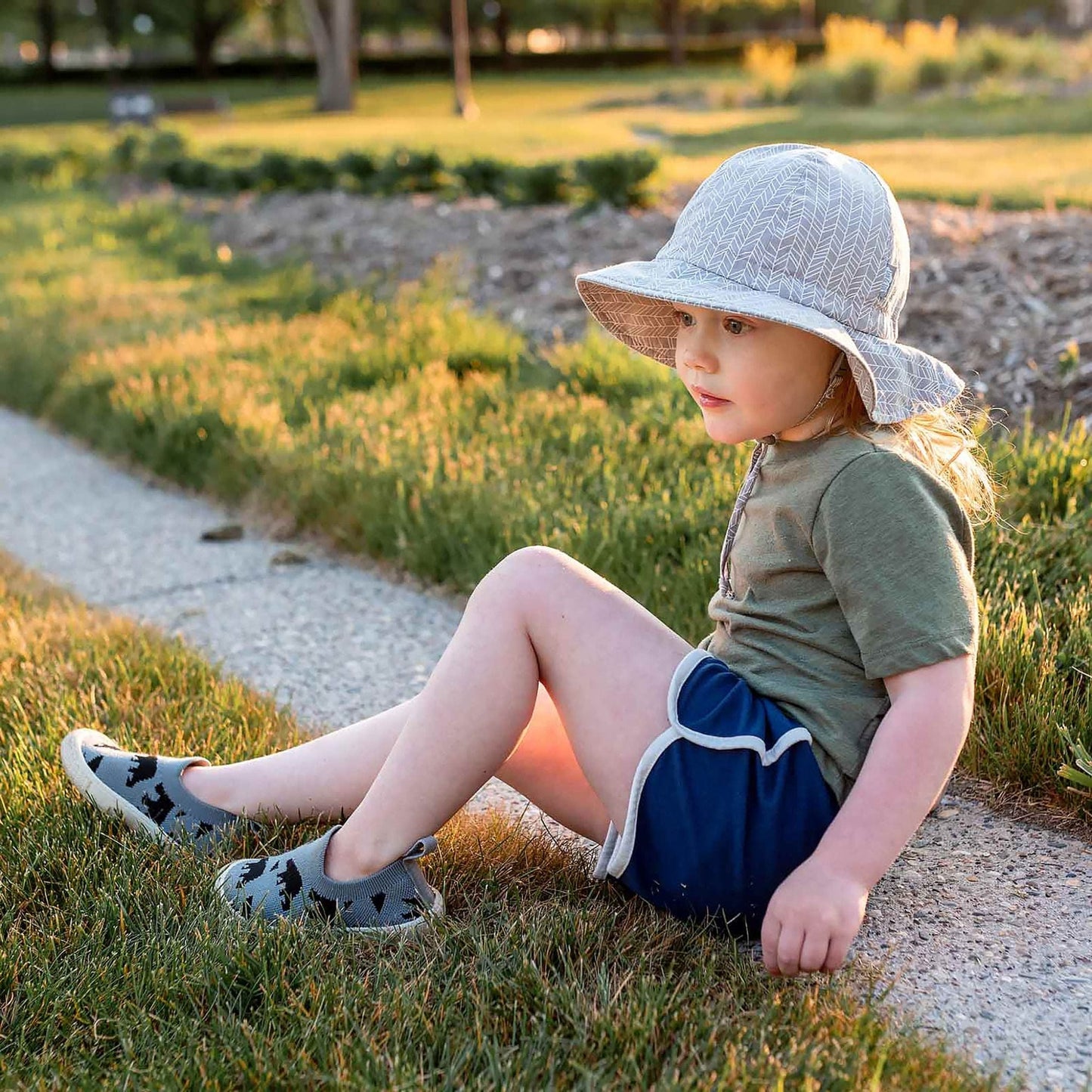 Jan & Jul Kids Cotton Floppy UPF 50+ Sun Hat - Grey Herringbone