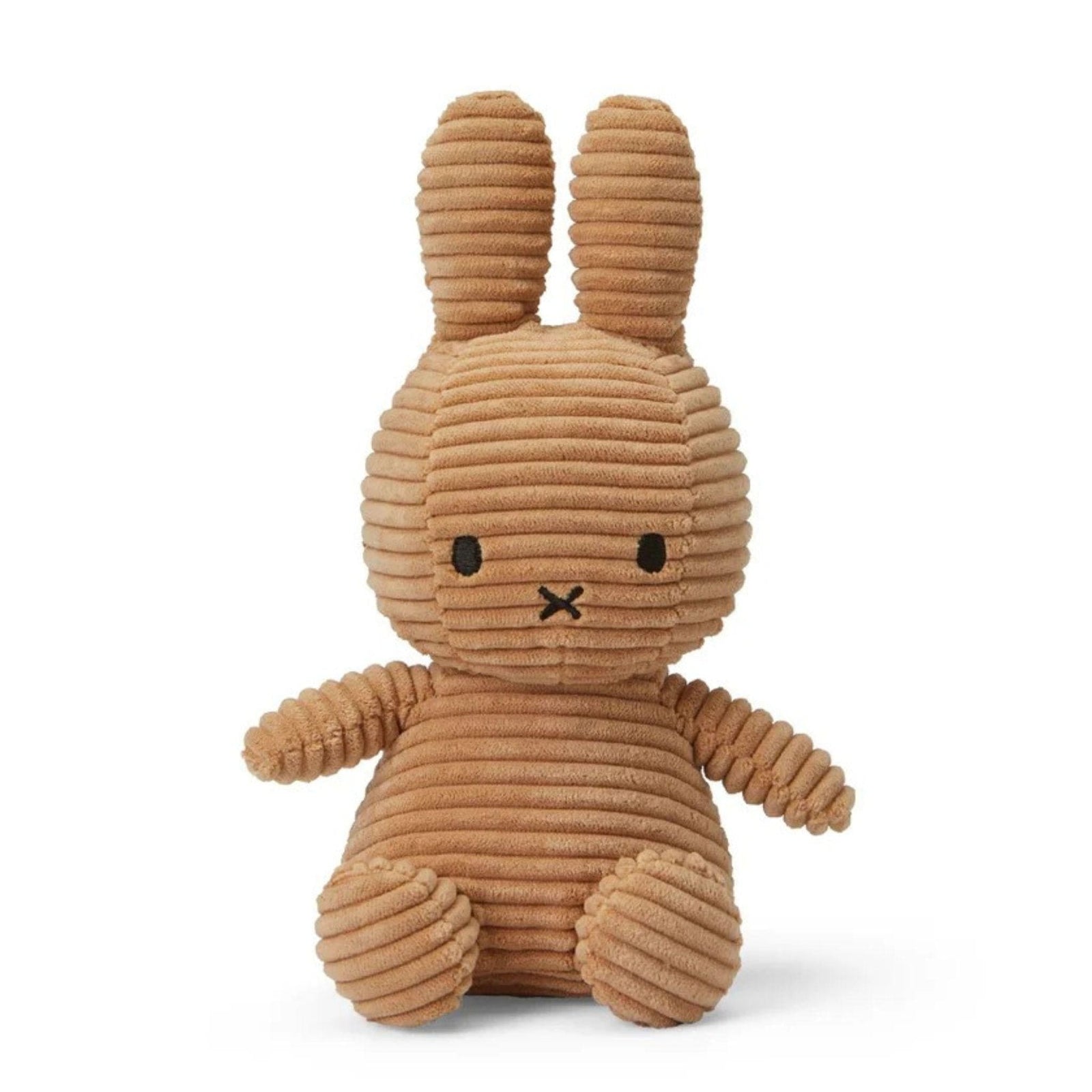 Brown plush rabbit toy on a white background