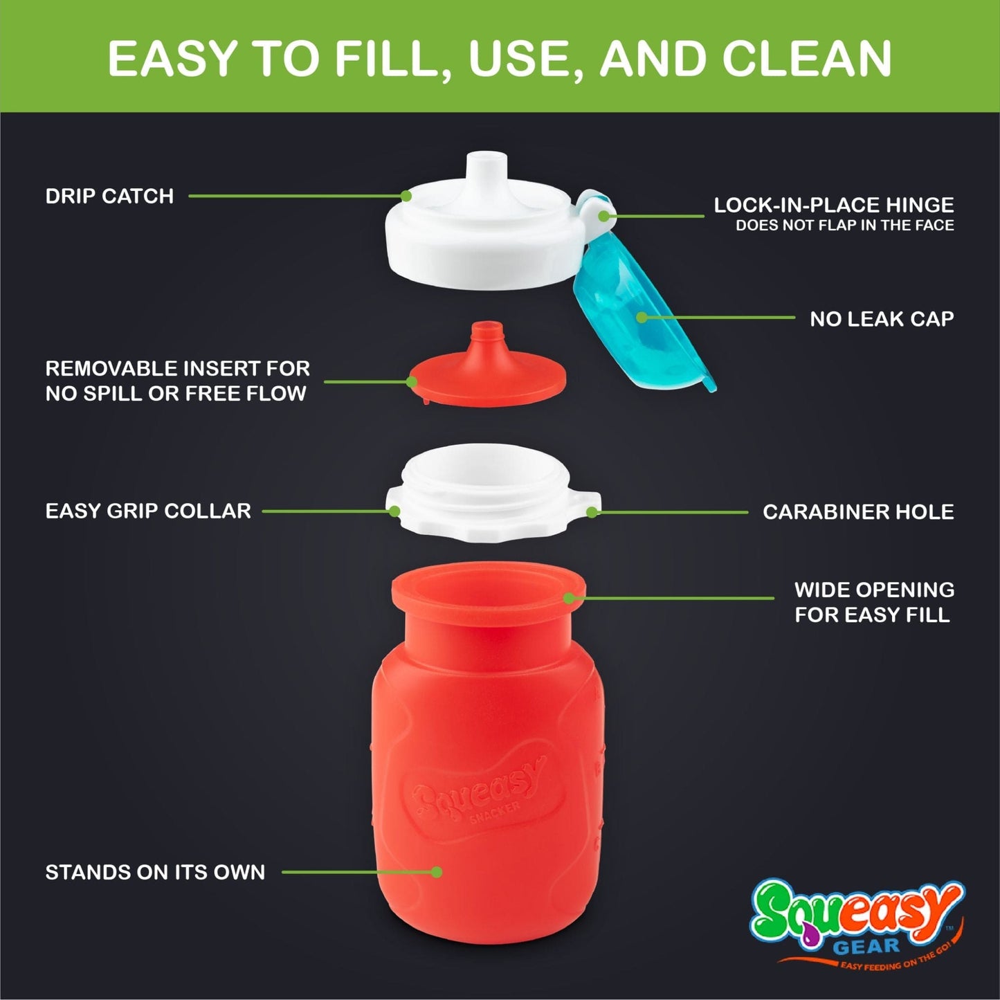 Squeasy Snacker Silicone Reusable Collapsible Bottle 104ml