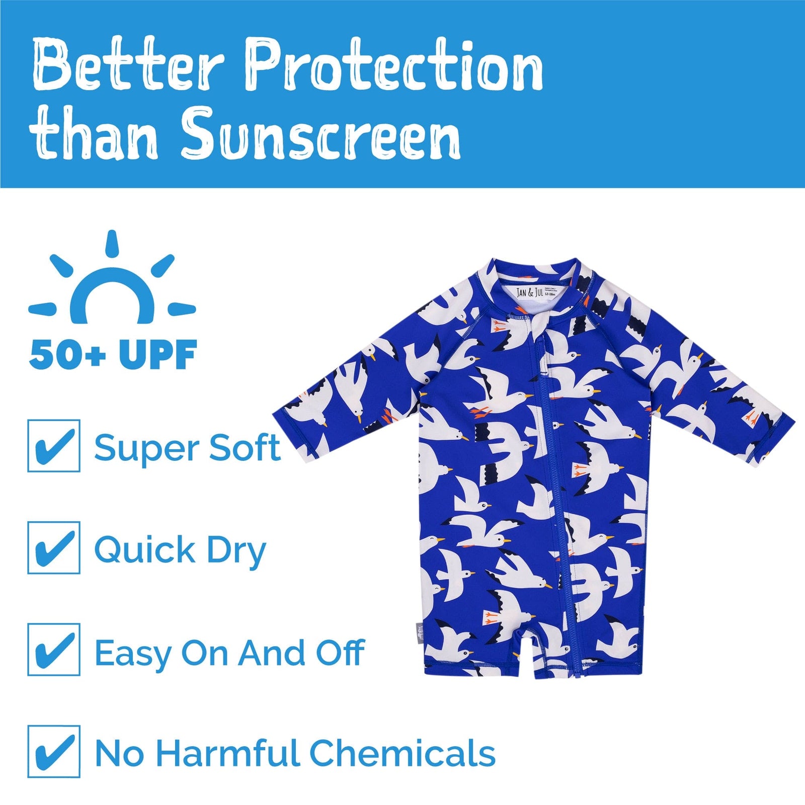 Jan & Jul Full Coverage Kids UPF 50+ Sun Suit
