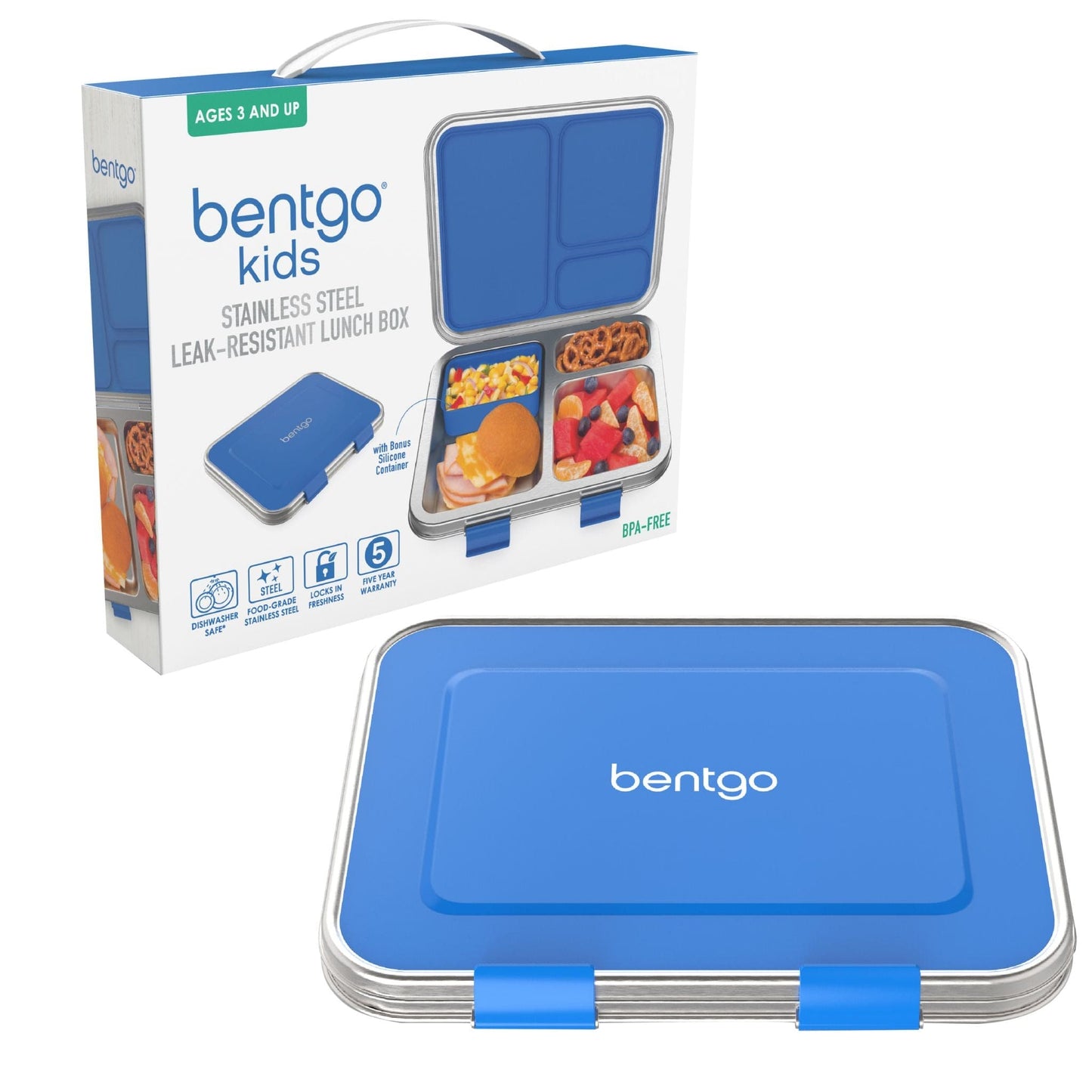 Bentgo Kids Three Compartment Leakproof Stainless Steel Lunch Box