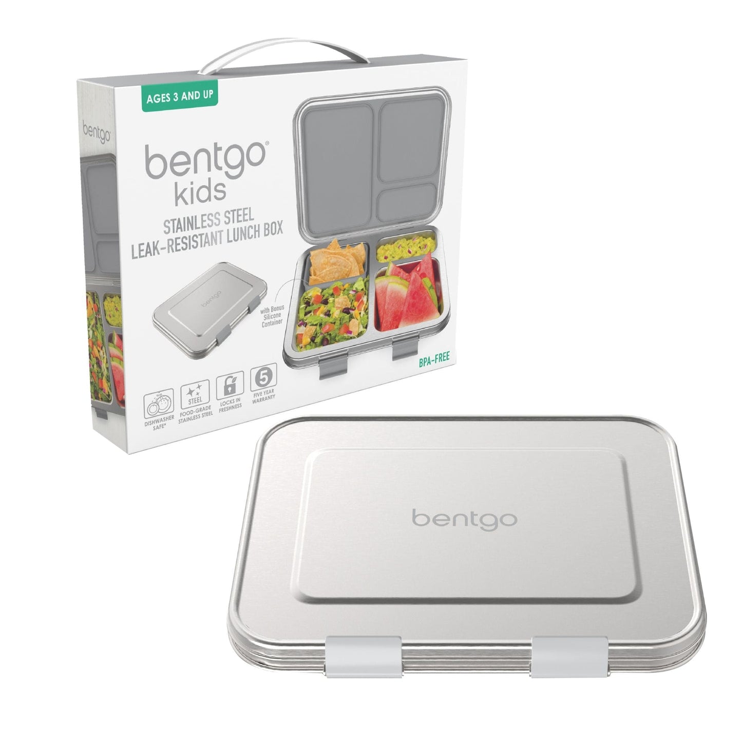 Bentgo Kids Three Compartment Leakproof Stainless Steel Lunch Box