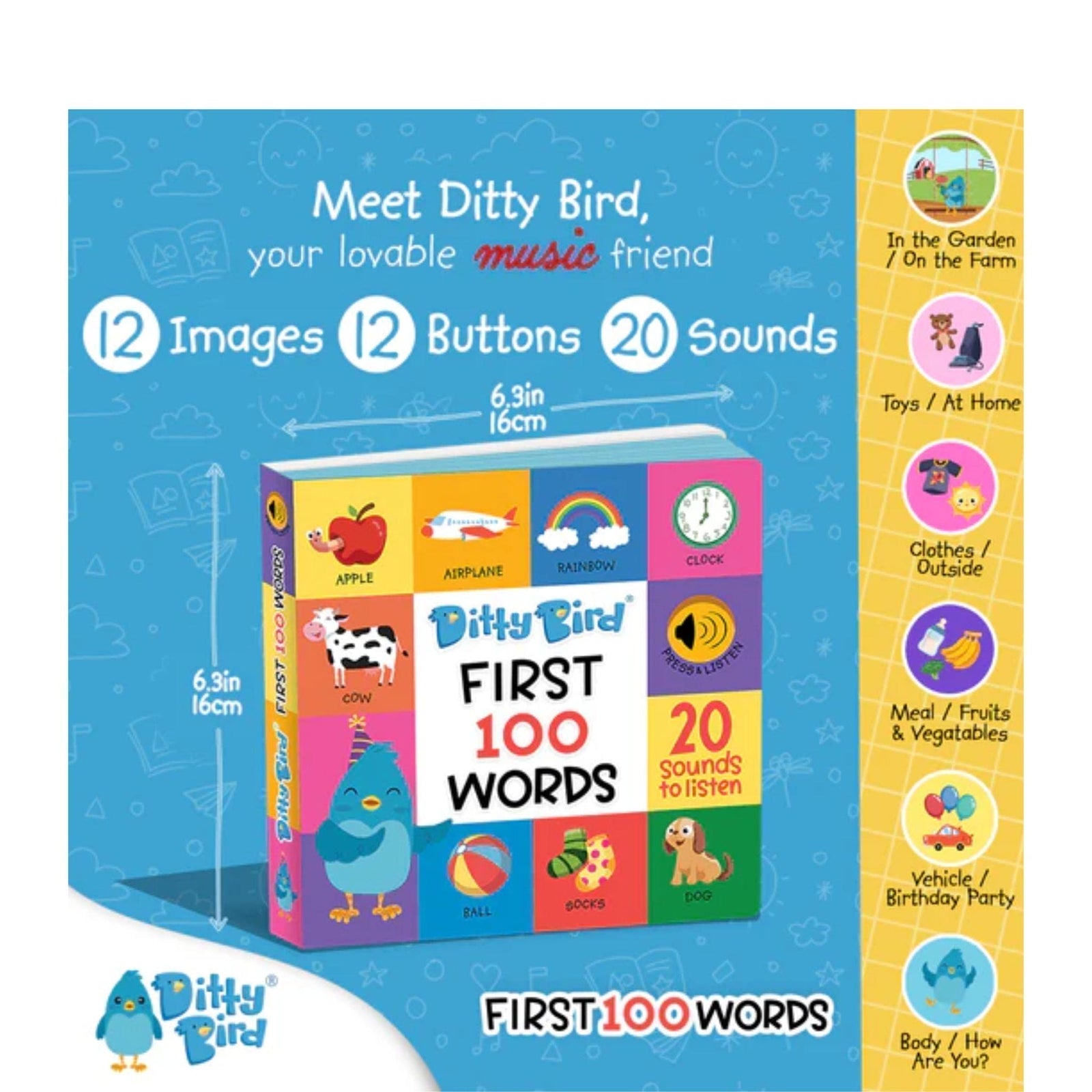 Ditty Bird First 100 Words Sound Board Book