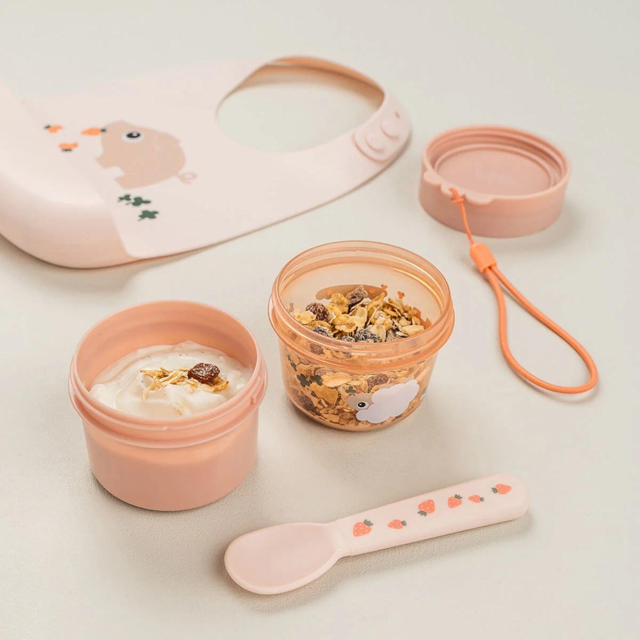 Done By Deer 2-Way Snack Container - Tiny Farm - Powder Pink