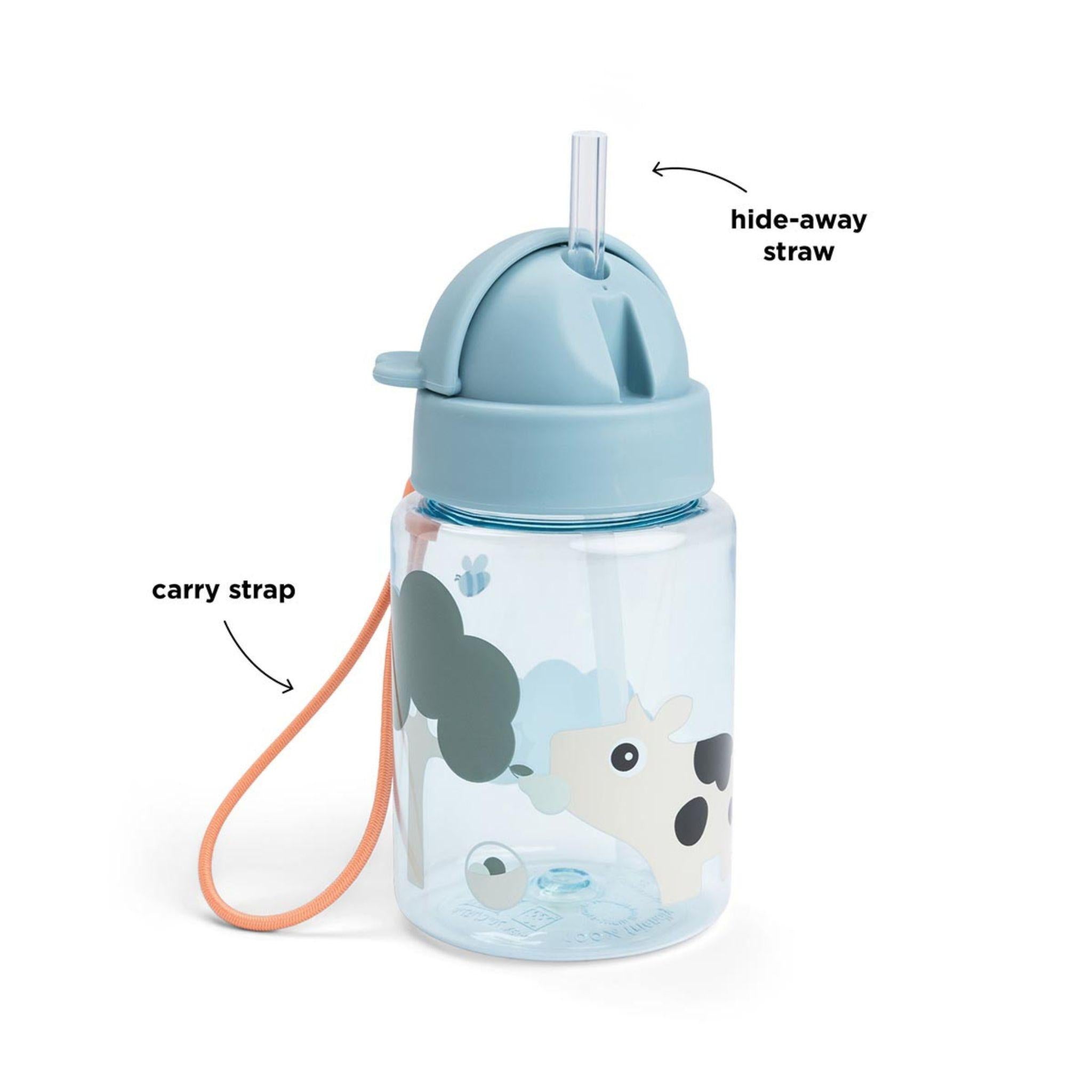 Done By Deer Straw Bottle 280ml - Tiny Farm - Blue