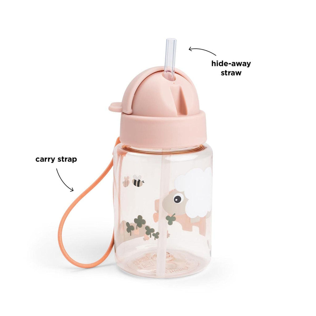 Done By Deer Straw Bottle 280ml - Tiny Farm - Powder Pink