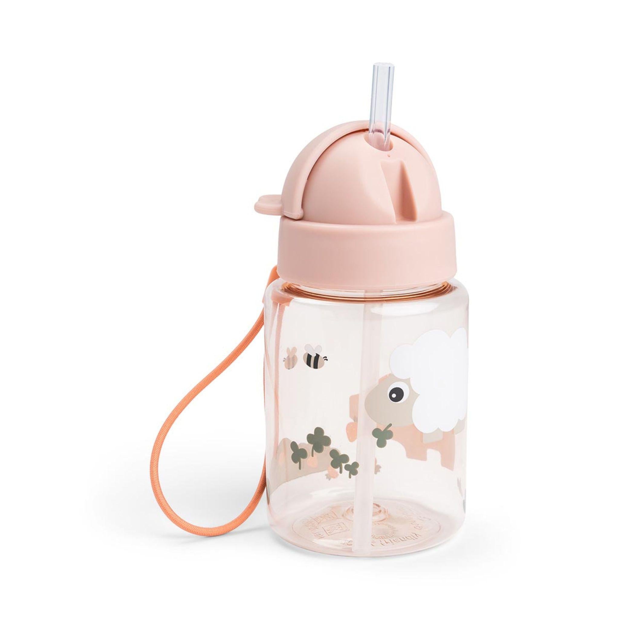 Done By Deer Straw Bottle 280ml - Tiny Farm - Powder Pink