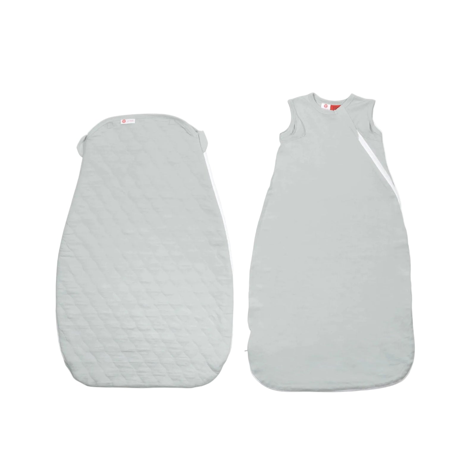 Two gray baby sleeping bags on a white background