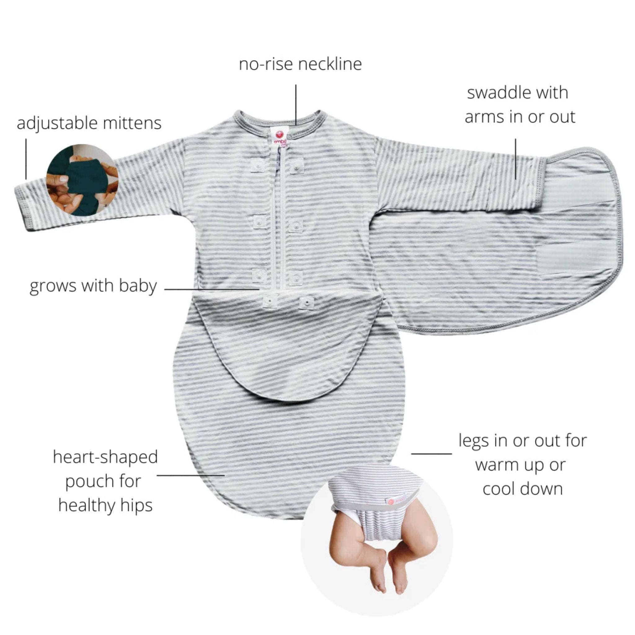 embé Long Sleeve Starter Angle Stripes 2-Way Swaddle Sack (0-3 months)