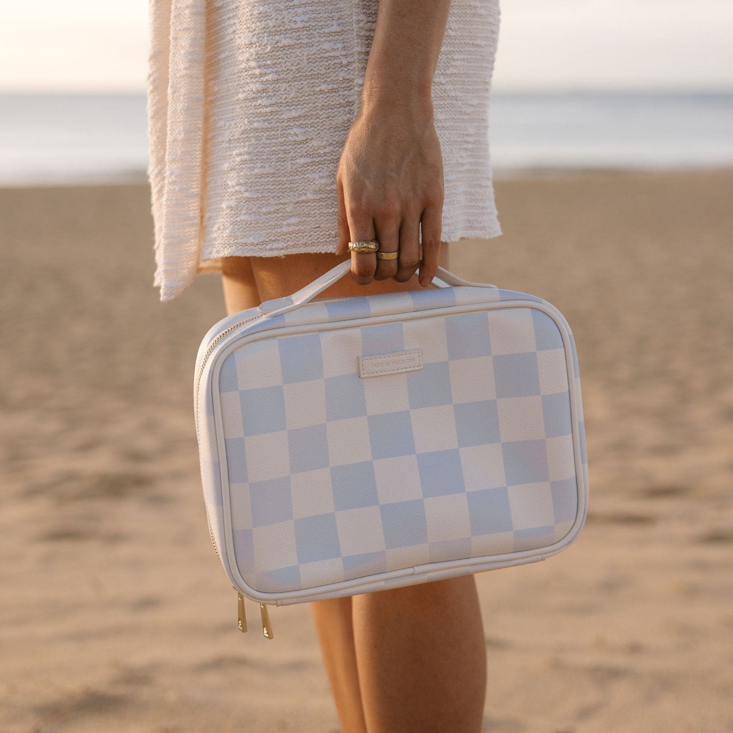 Fox & Fallow Cosmetic Bag - Powdered Blue Checkered