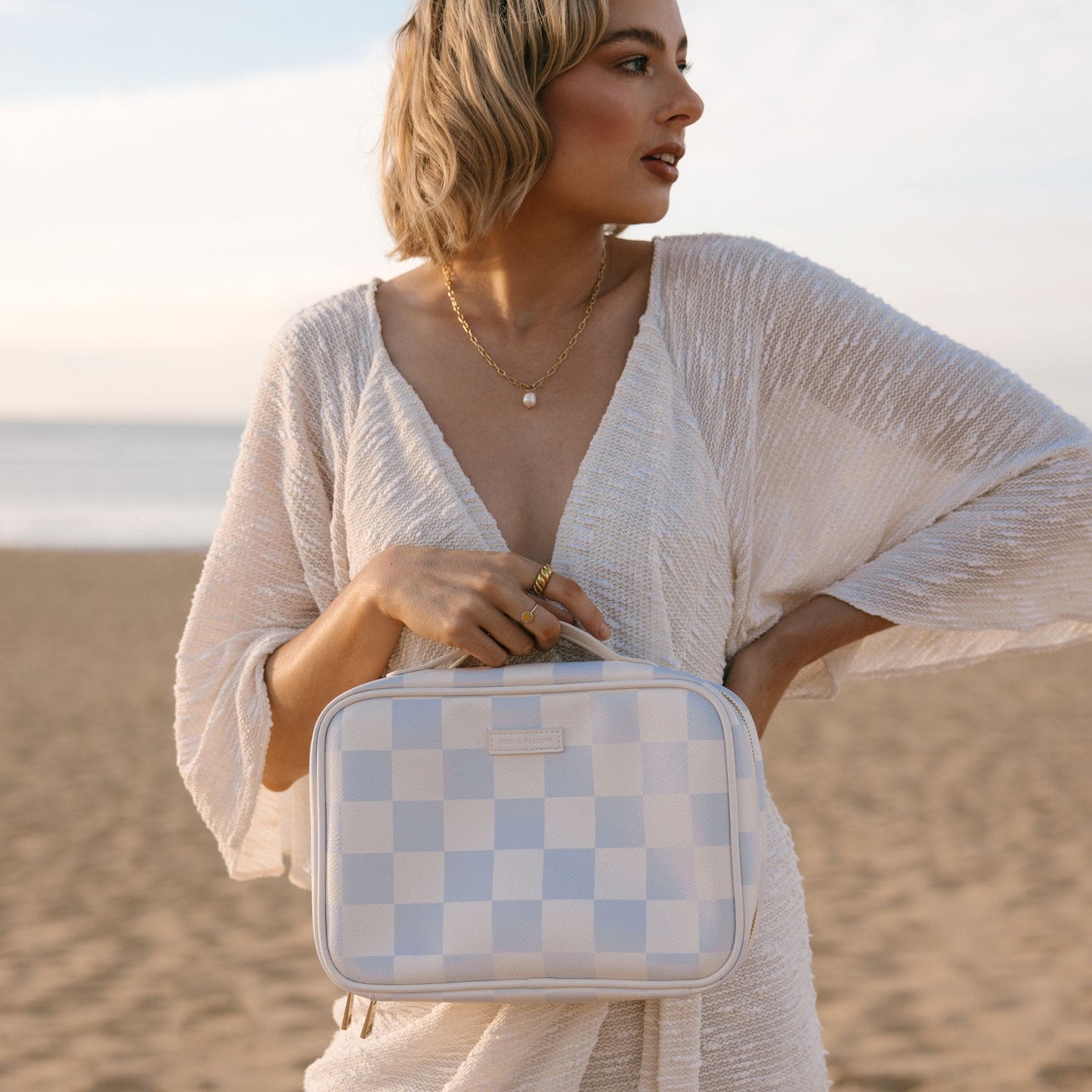 Fox & Fallow Cosmetic Bag - Powdered Blue Checkered