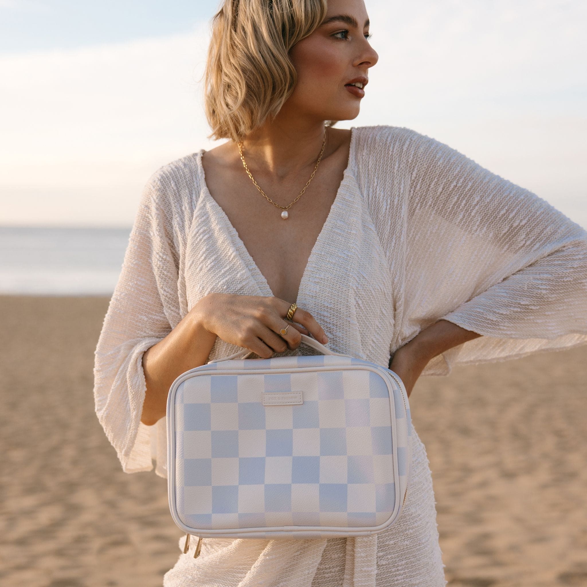 Fox & Fallow Cosmetic Bag - Powdered Blue Checkered