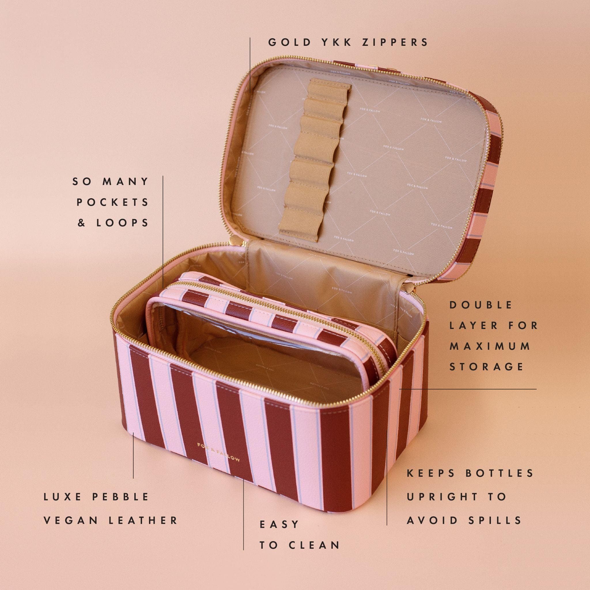 Fox & Fallow 'The Classic' Vanity Case - Burgundy Stripe