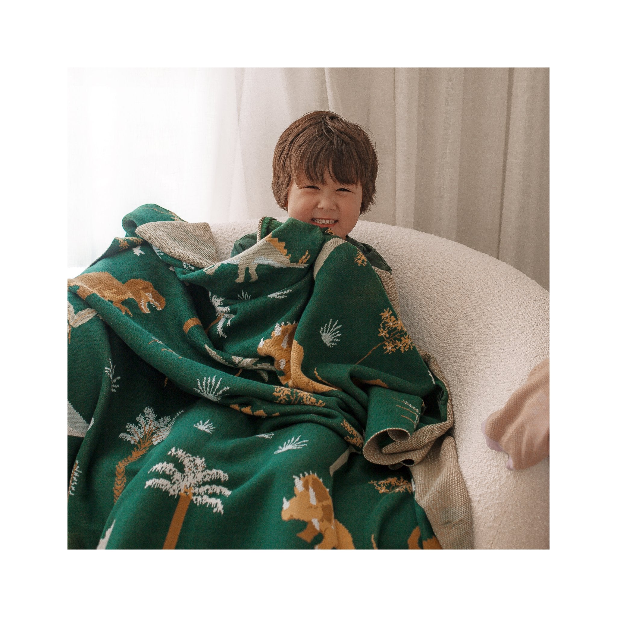 Fox & Fallow Dinos Throw Blanket | Heirloom Quality Knitted Cotton