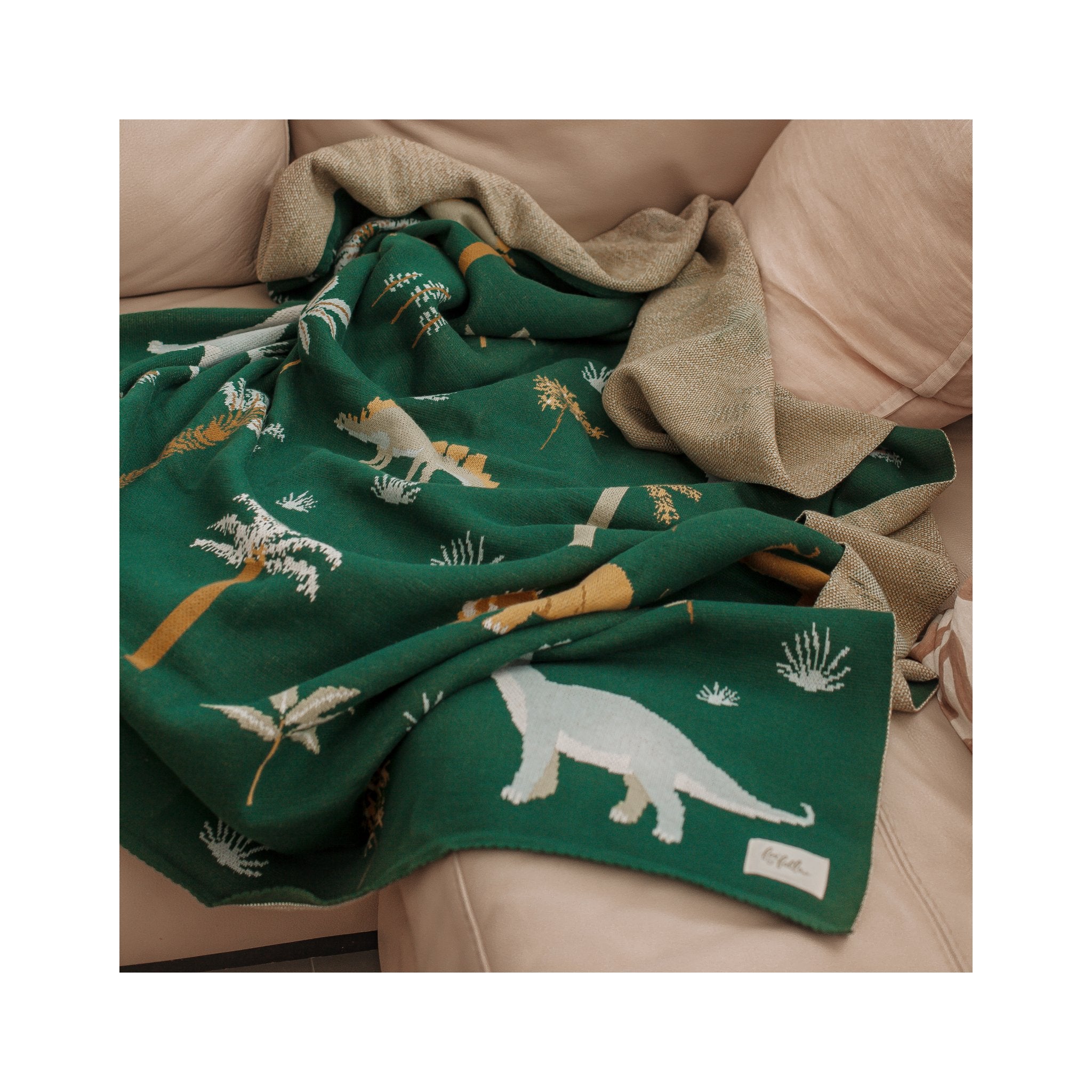 Fox & Fallow Dinos Throw Blanket | Heirloom Quality Knitted Cotton