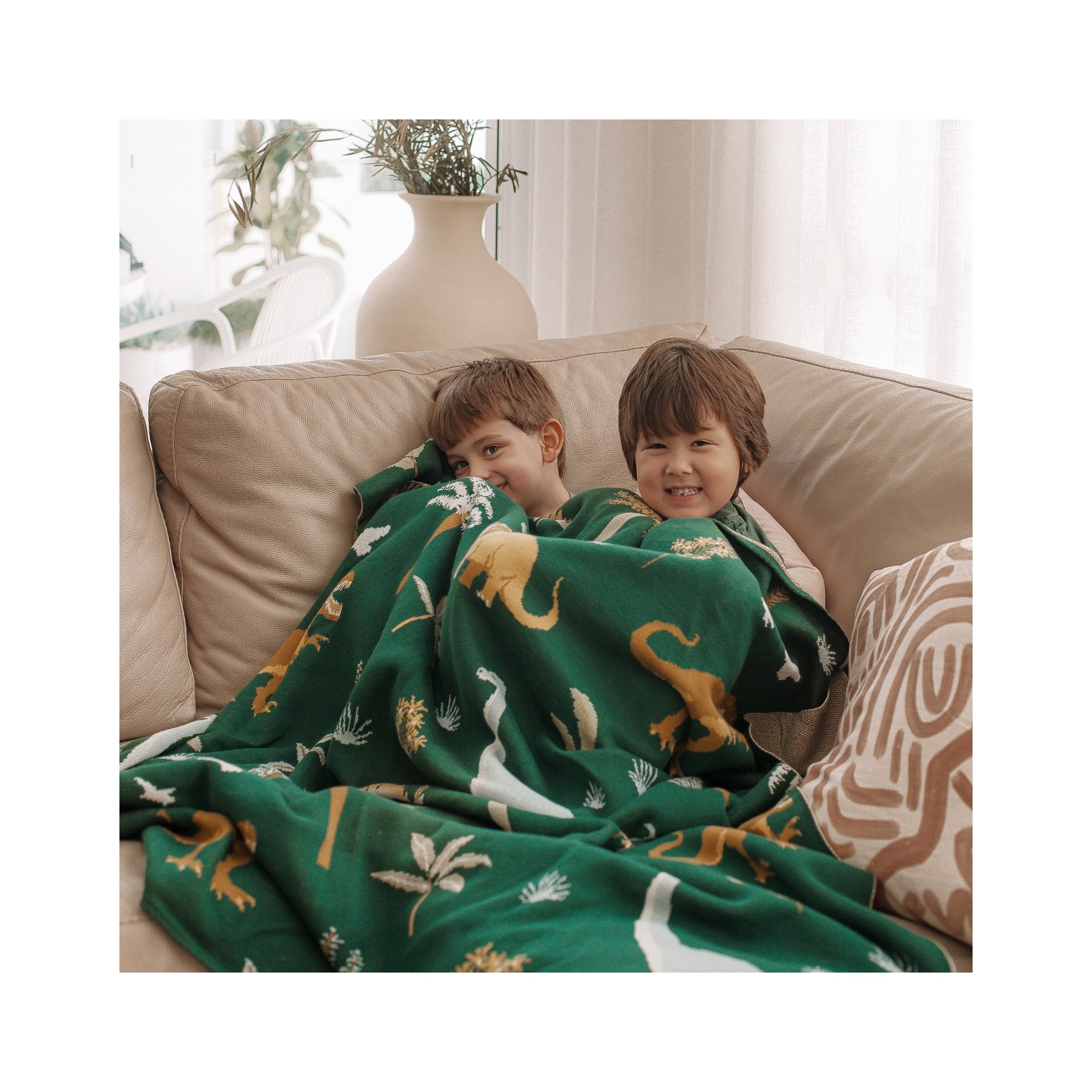 Fox & Fallow Dinos Throw Blanket | Heirloom Quality Knitted Cotton