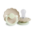 FRIGG Daisy Night Pacifier Round 2-Pack Silicone - Size 1 (0-6 Months) - Cream & Croissant