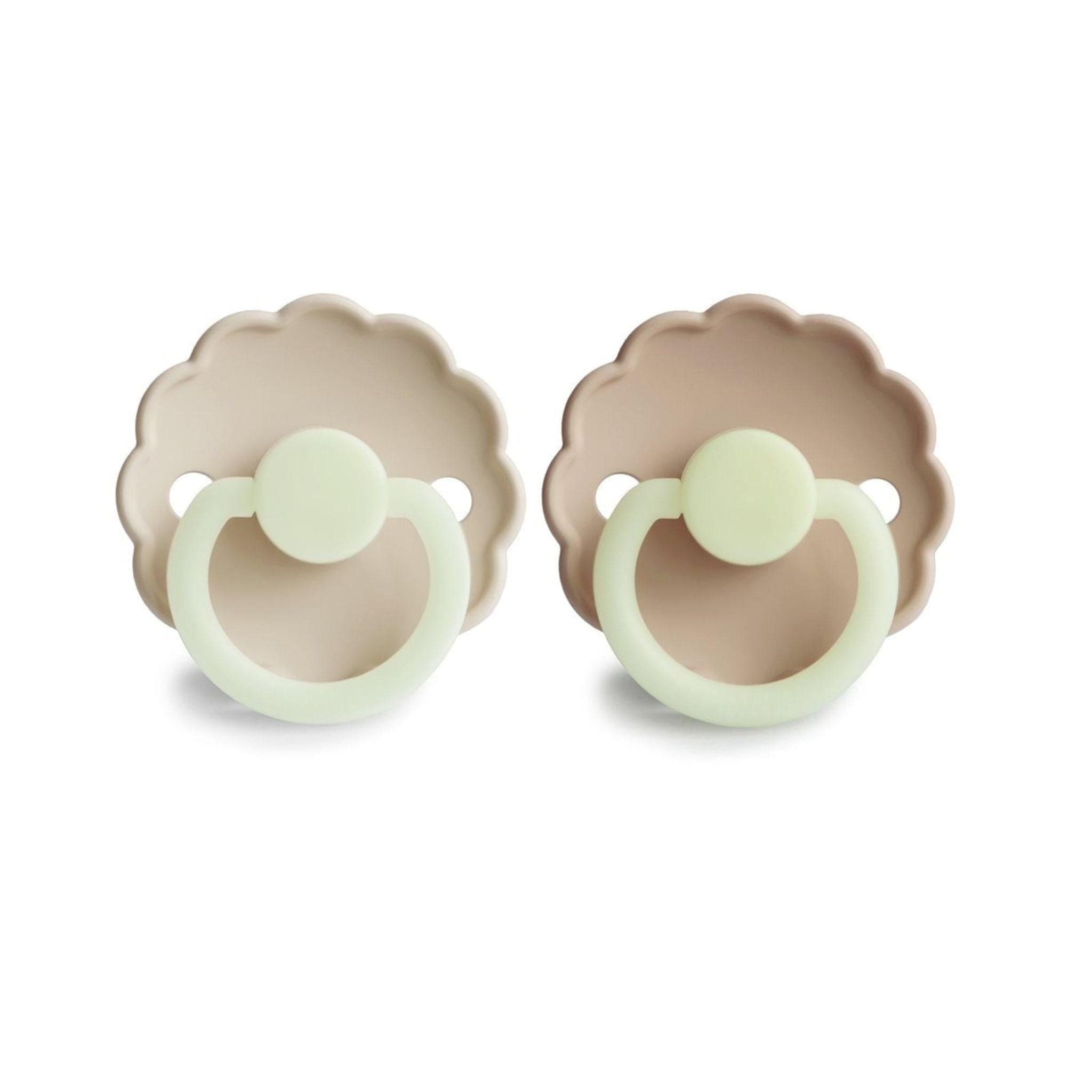 FRIGG Daisy Night Pacifier Round 2-Pack Silicone - Size 1 (0-6 Months) - Cream & Croissant