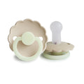 FRIGG Daisy Night Pacifier Round 2-Pack Silicone - Size 2 (6-18 Months) - Cream & Croissant